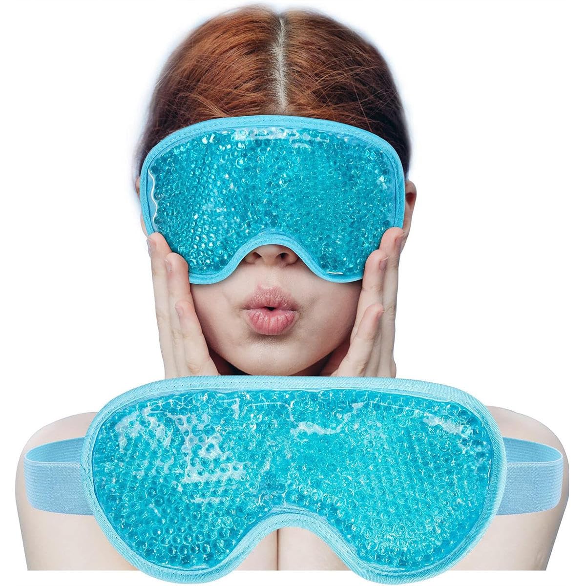 Cooling Gel Eye Mask with Beads for Sleeping Cold Eye Pad Blue Reusable Cooling Sleep Mask for Tired-Looking Eyes Relaxation Travel Rest-picture-46