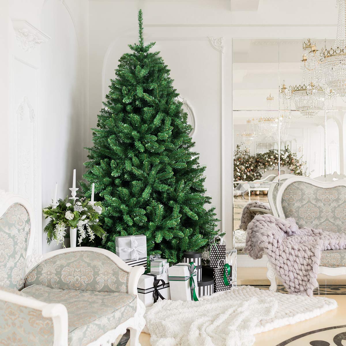 GIANTEX Sapin de Noël Artificiel 180 cm, Arbre de Noël Décoration Intérieur en PVC avec 1355 Branches, Support en Métal Pliable, Arbre Décoratif pour Maison, Bureau