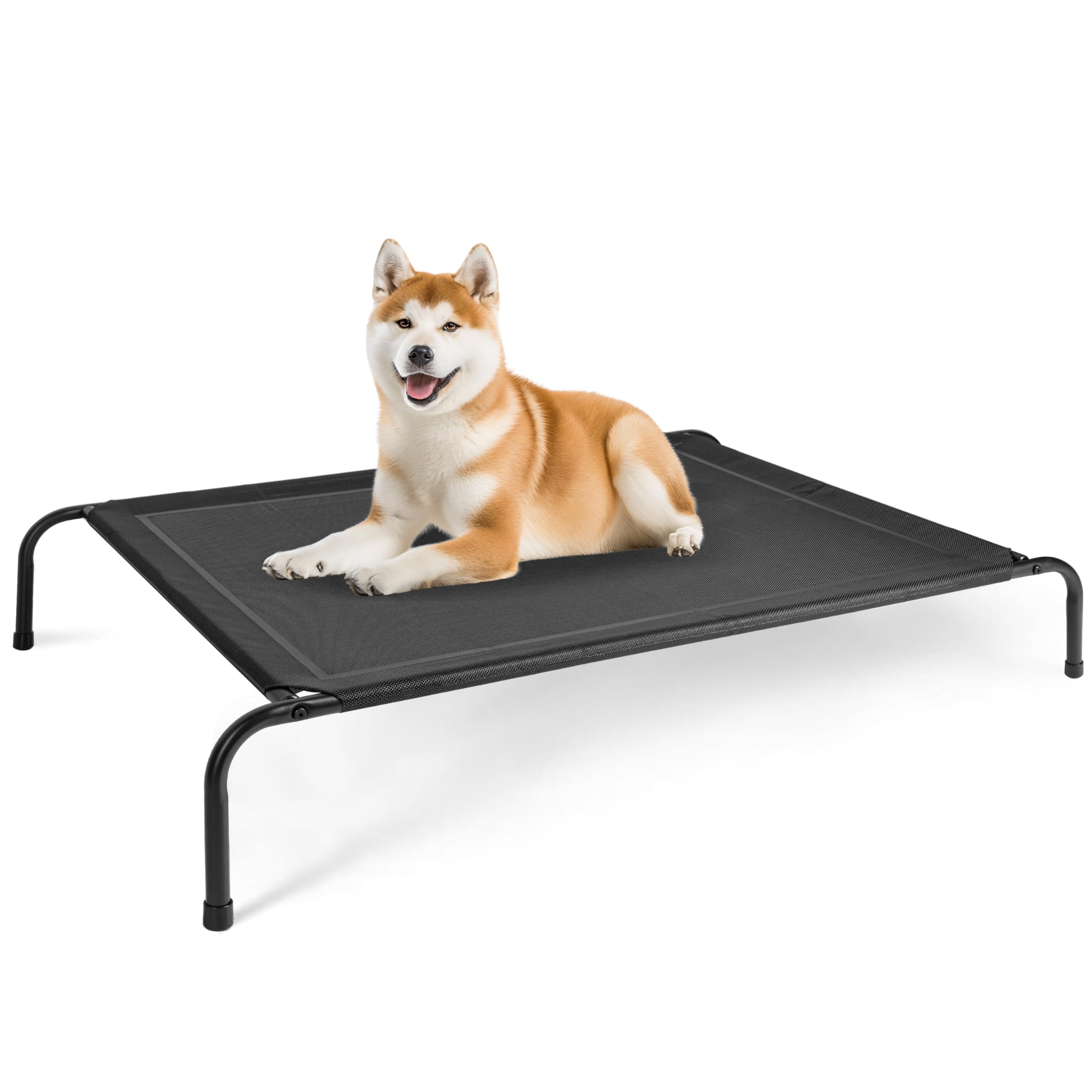 FluffyDream Cooling Elevated Dog Cot Bed Outdoor Raised Portable Dog Beds No-Slip Feet Portable Durable Pet Hammock Bed, 49x31.5x8 Inch, Black