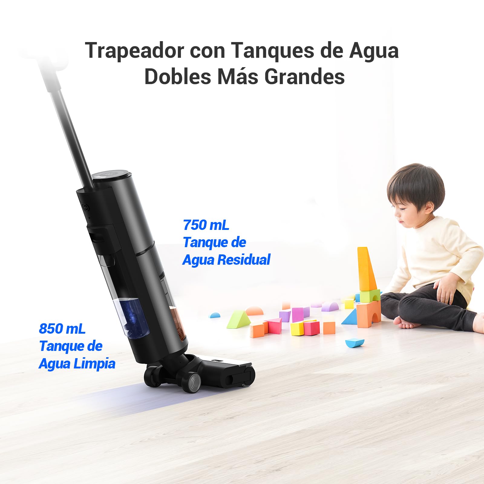 EZVIZ Aspirador Escoba sin Cable en Seco y Húmedo Inalámbrico,Fregasuelos Fregona Potente,Agua Electrolizada,Autolimpieza,Antibacterias y Antiolor,RH2