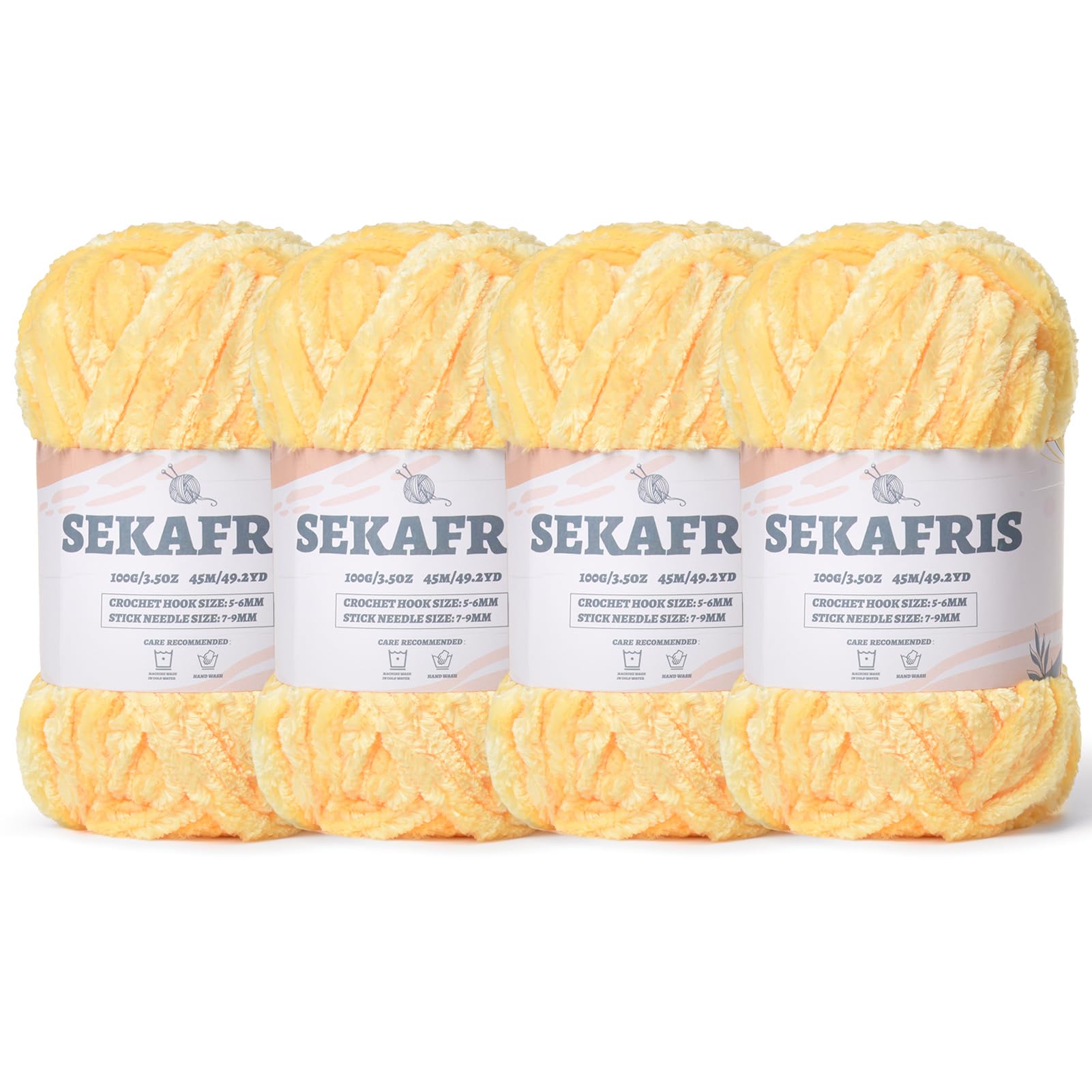 Chenille Velvet Soft Yarn Light Yellow 4 Pack