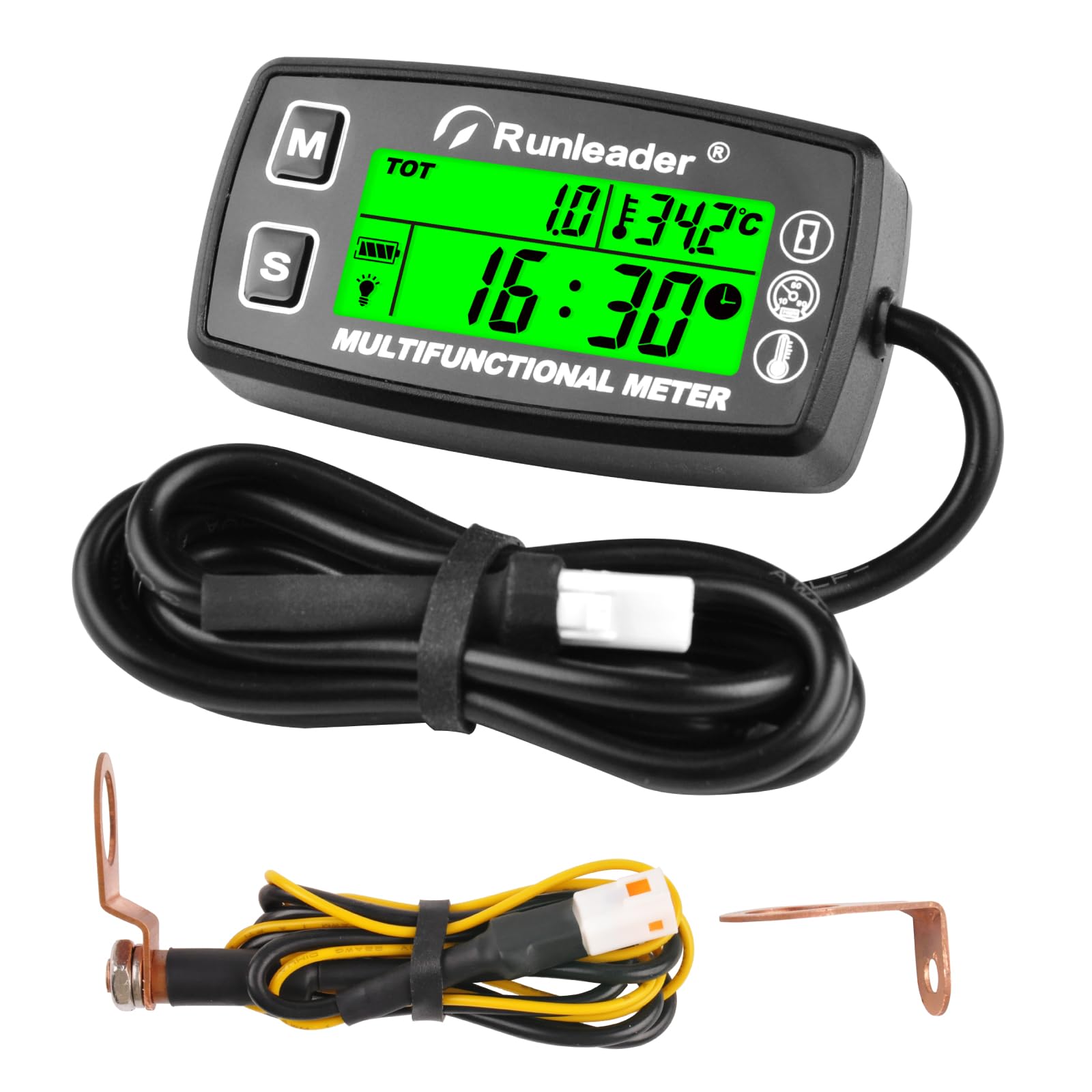 Jauge de température du moteur, compte-tours numérique, horloge, rappel de maintenance, batterie remplaçable avec rétro-éclairage pour petit moteur de tracteur de pelouse (HM035A)