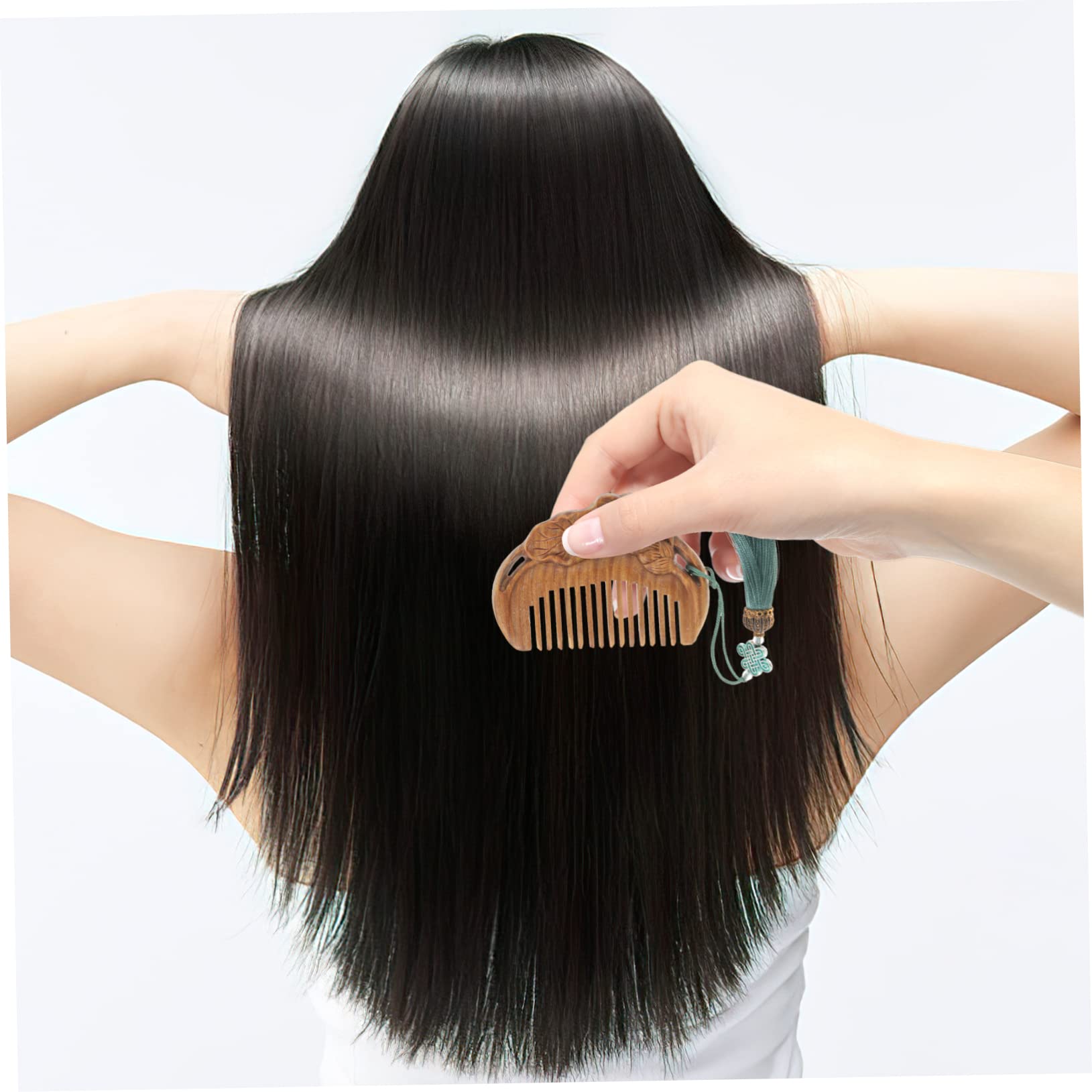 Peine Elegante de Madera de sándalo Tallada para peinar el Cabello Rizado (Multicolor, 7 x 6 x 0,60 cm)