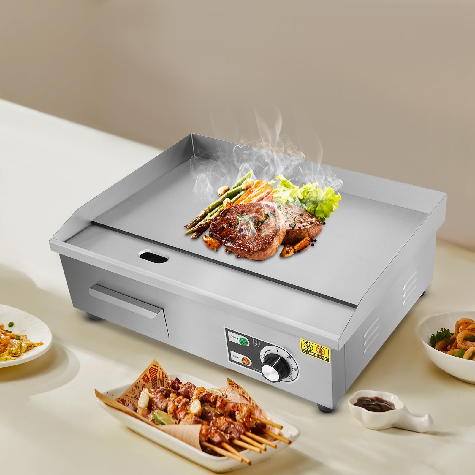 Piastra elettrica per griglia commerciale per ristorante 3000W con regolazione della temperatura 50-300°C piastra grill 55x30cm contenitore di raccolta olio 0,5L per carne verdura pancake (A)
