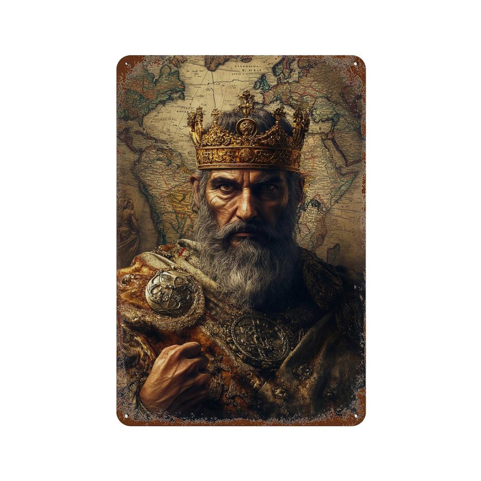 King's Crown World Map Background 11.8"x7.9" Vintage Rust Metal Sign, Classic Wall Plaque for Pub, Kitchen And Man Cave Decor