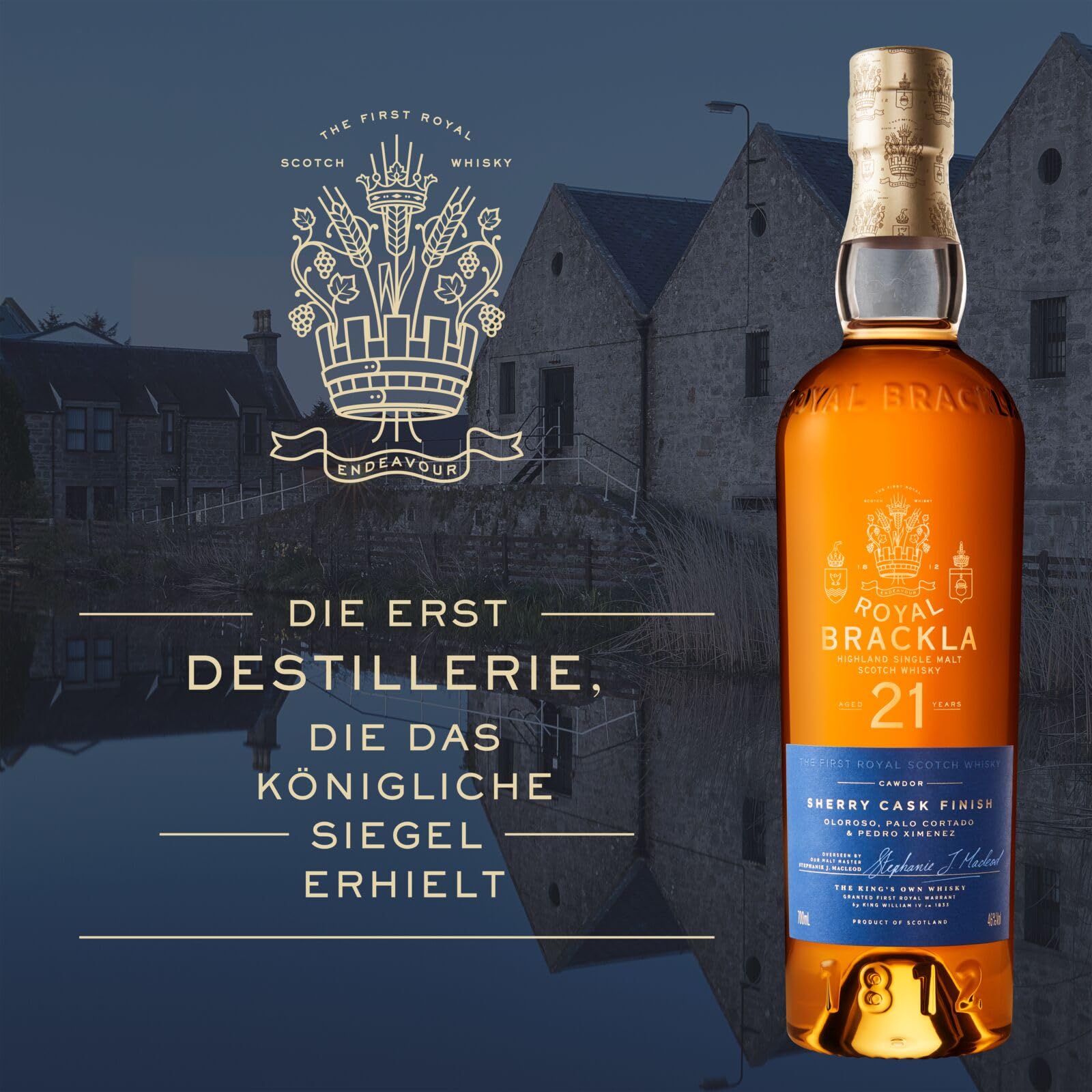 Royal Brackla 21 Jahre alter Highland Scotch Single Malt Whisky in edler Geschenkbox, in Pedro Ximénez, Oloroso und Palo Cortado Sherryfässern veredelt, Whisky-Geschenkset, 46 Vol%, 70 cl/700 ml