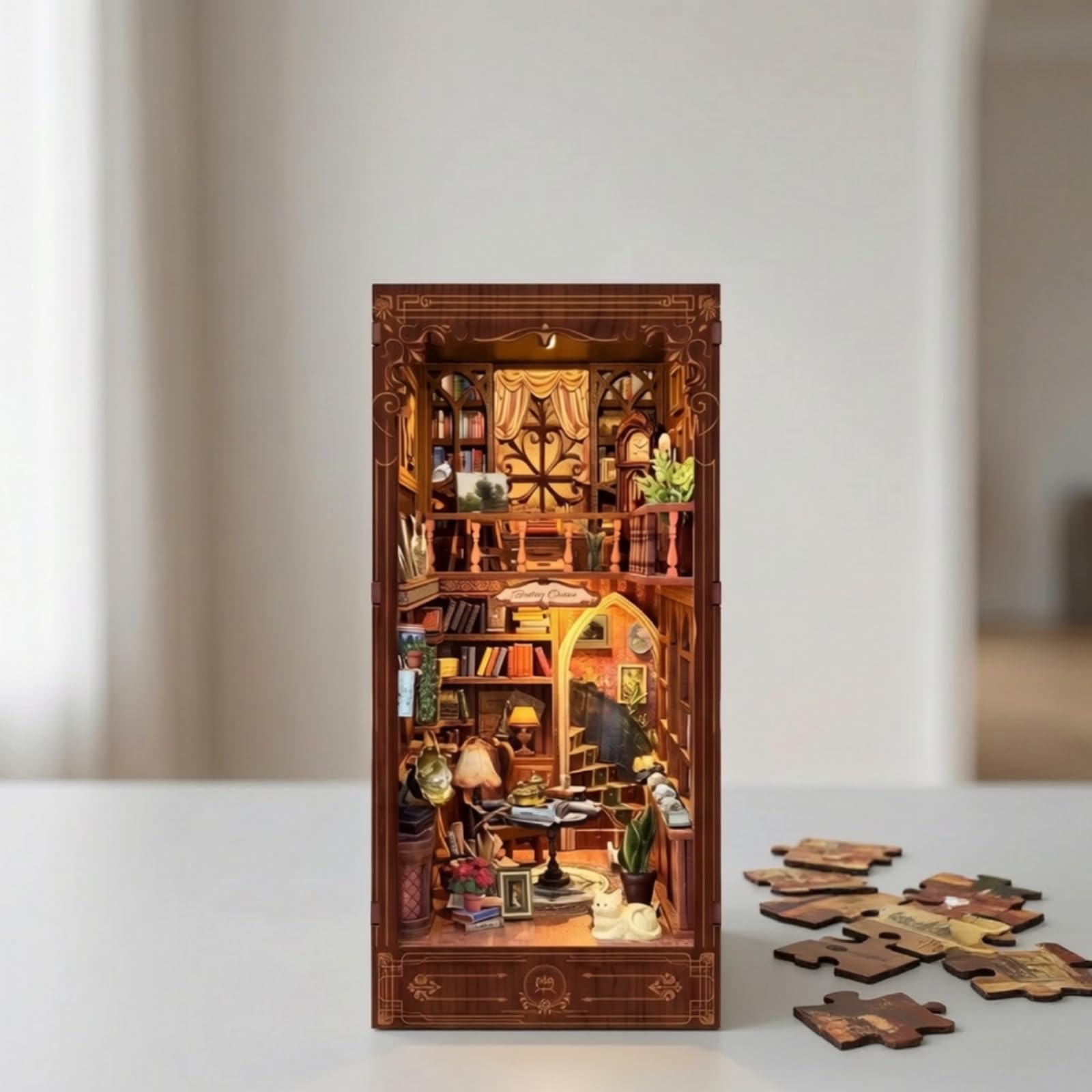 Gralara Magisch Book Ecke | Beleuchtet, 3d puzzle mit Beleuchtung, diy, Buchstütze mit Led-Licht, für Bücherregal