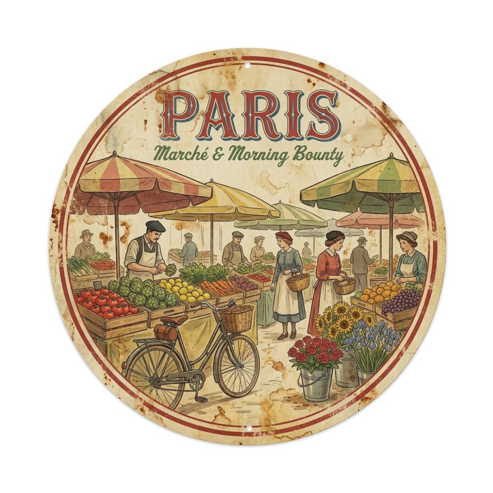 Market Morning Bounty Paris Cuisine Culture Travel City Metal Tin Sign