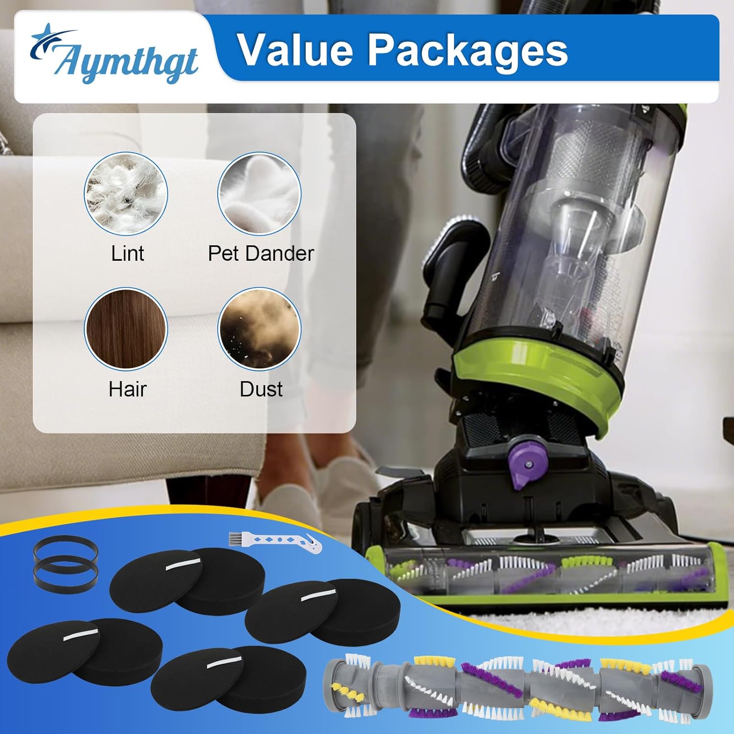 2252 Replacement Vacuum Cleaner Parts For Bissell Cleanview Swivel Pet Vacuum 2252 2486 2488 2489 2253 2254 2258 22528 3197 3198,1 Brush Roll,2 Belts,4 Filters With 1 Small White Brush