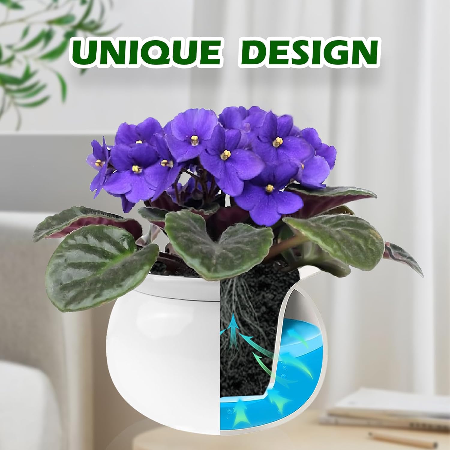 BUYMAX African Violet Pots, 6 inch Ceramic Easy Self Watering Plant Pot for Busy Plant Lovers, Automatically Absorb Appropriate Amount of Water, Flower Pot Indoor-Plants Not Included Wihte