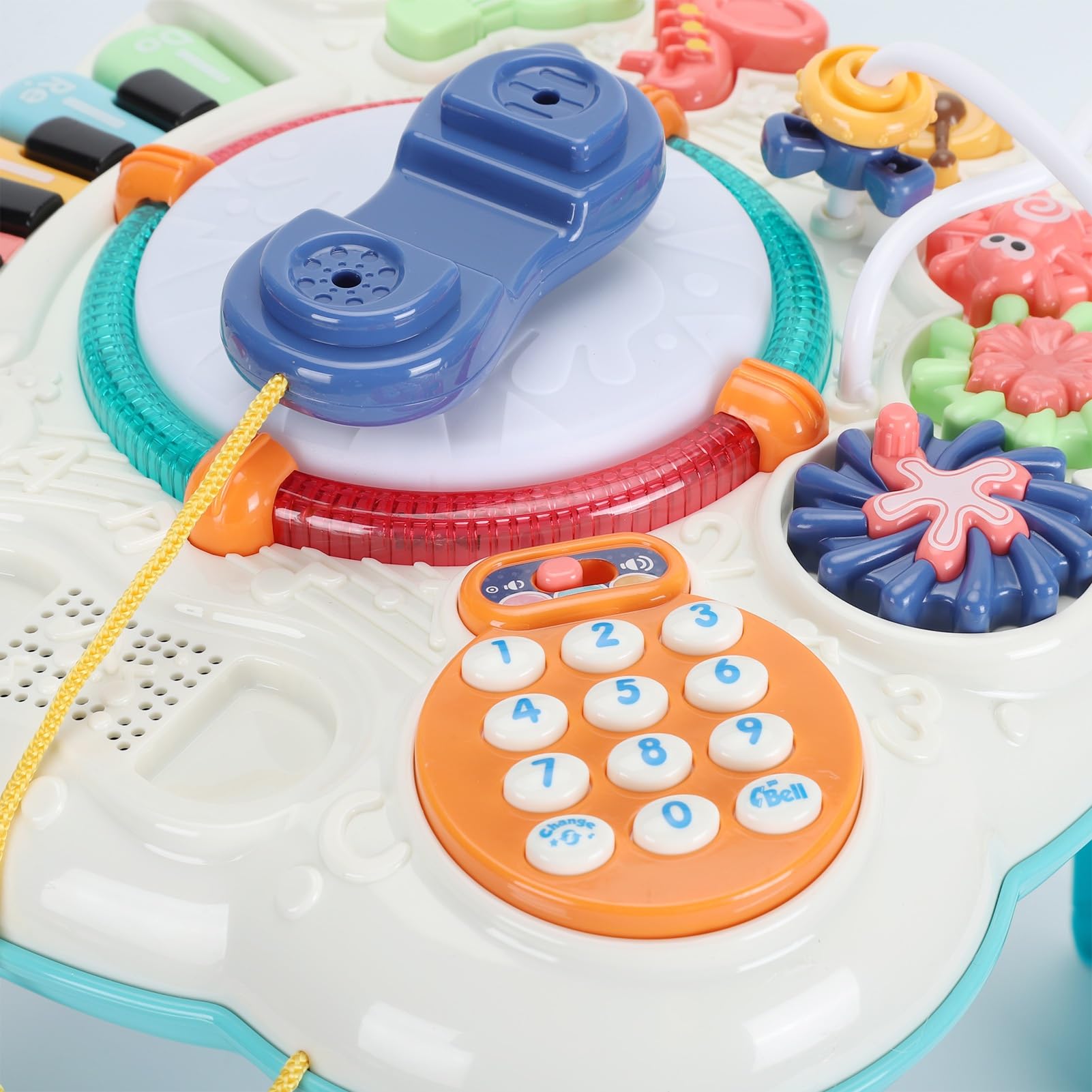Fdit Centro de Actividades Multifuncional para Bebés Mesa Musical Juguete de Aprendizaje Temprano con Teclado de Piano Engranajes Giratorios Dial Telefónico para el Desarrollo