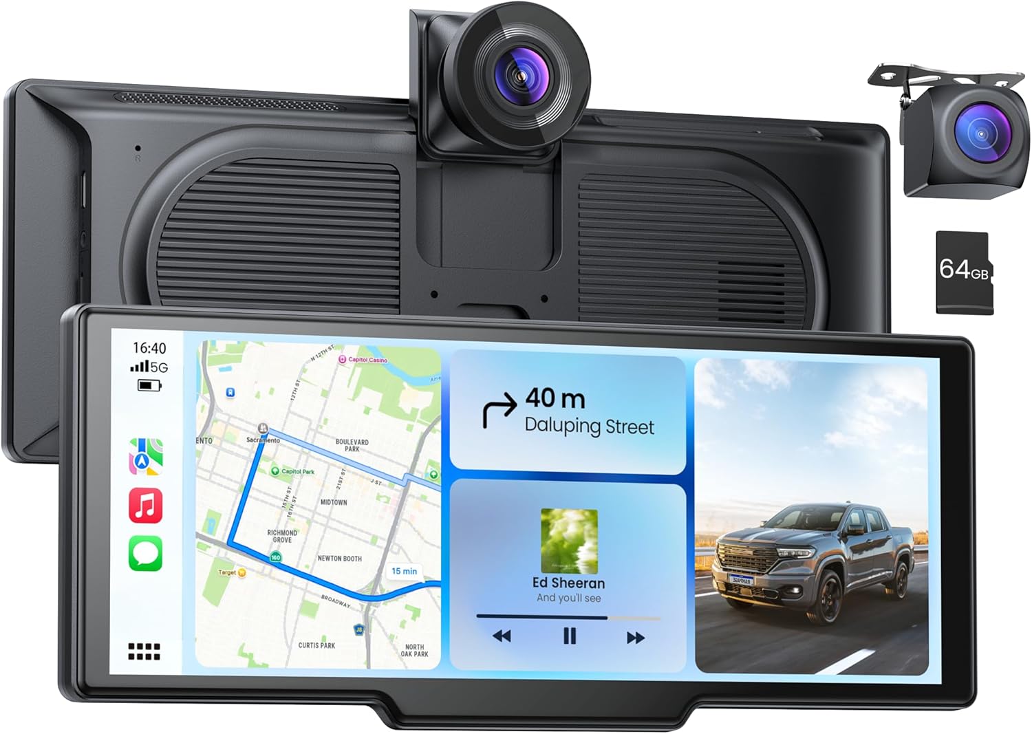 9.26" Portable CarPlay Screen for Apple Carplay & Android Auto with 4K Dash Cam & HD Backup Camera, Wireless Car Play with Strongest Bluetooth 5.2, OTA Updates, Voice Control, GPS Navigation