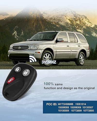 Miniatura 7 de ECCPP Reemplazo de 315 MHz para llave de entrada sin llave para Chevy TrailblazerGMC EnvoyBuick RainierIsuzu Ascender MYT3X6898B (2X)