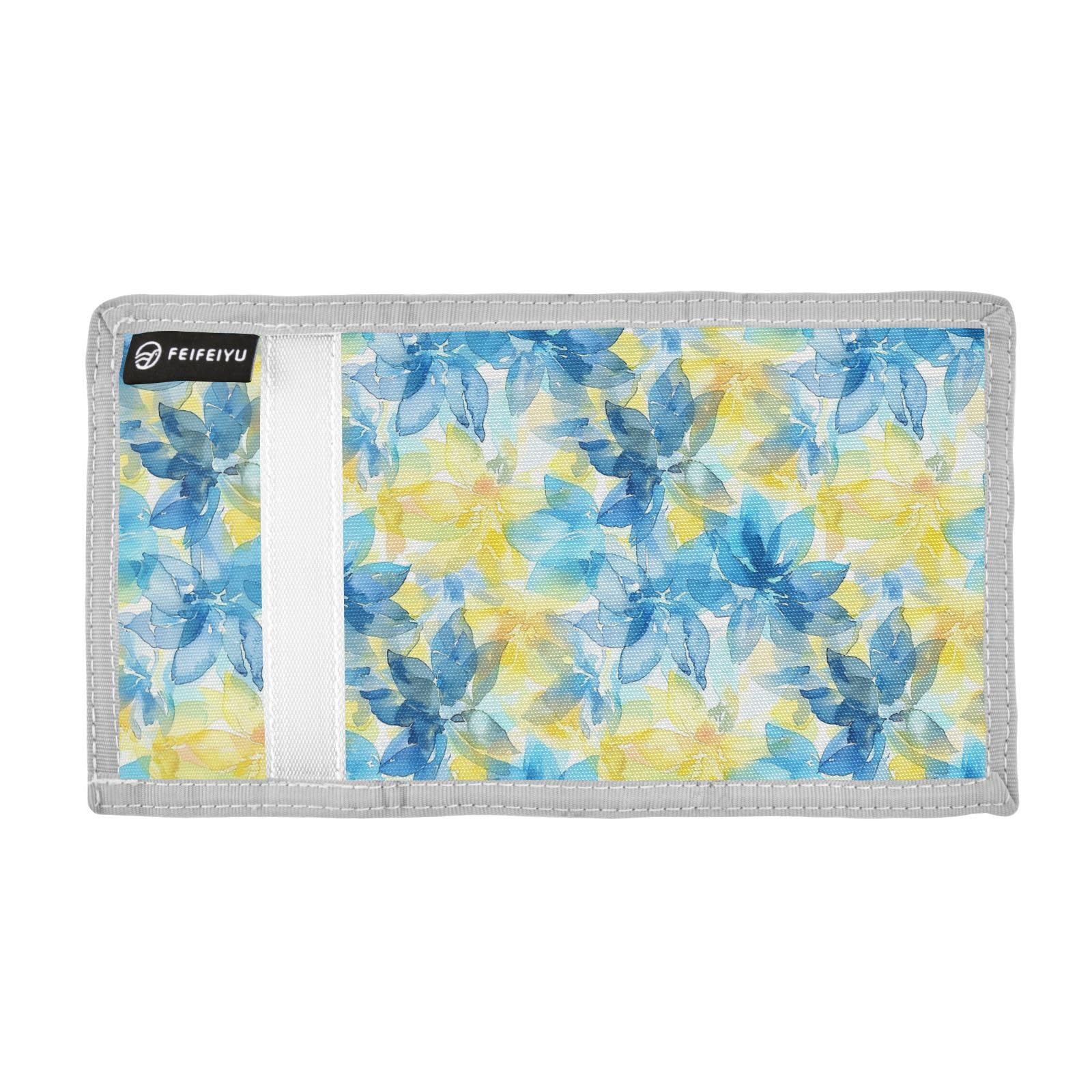 Yoogain Abstract Watercolor Flower Lemon Yellow Light Blue money clip gifts for young nylon wallets for men with lanyard