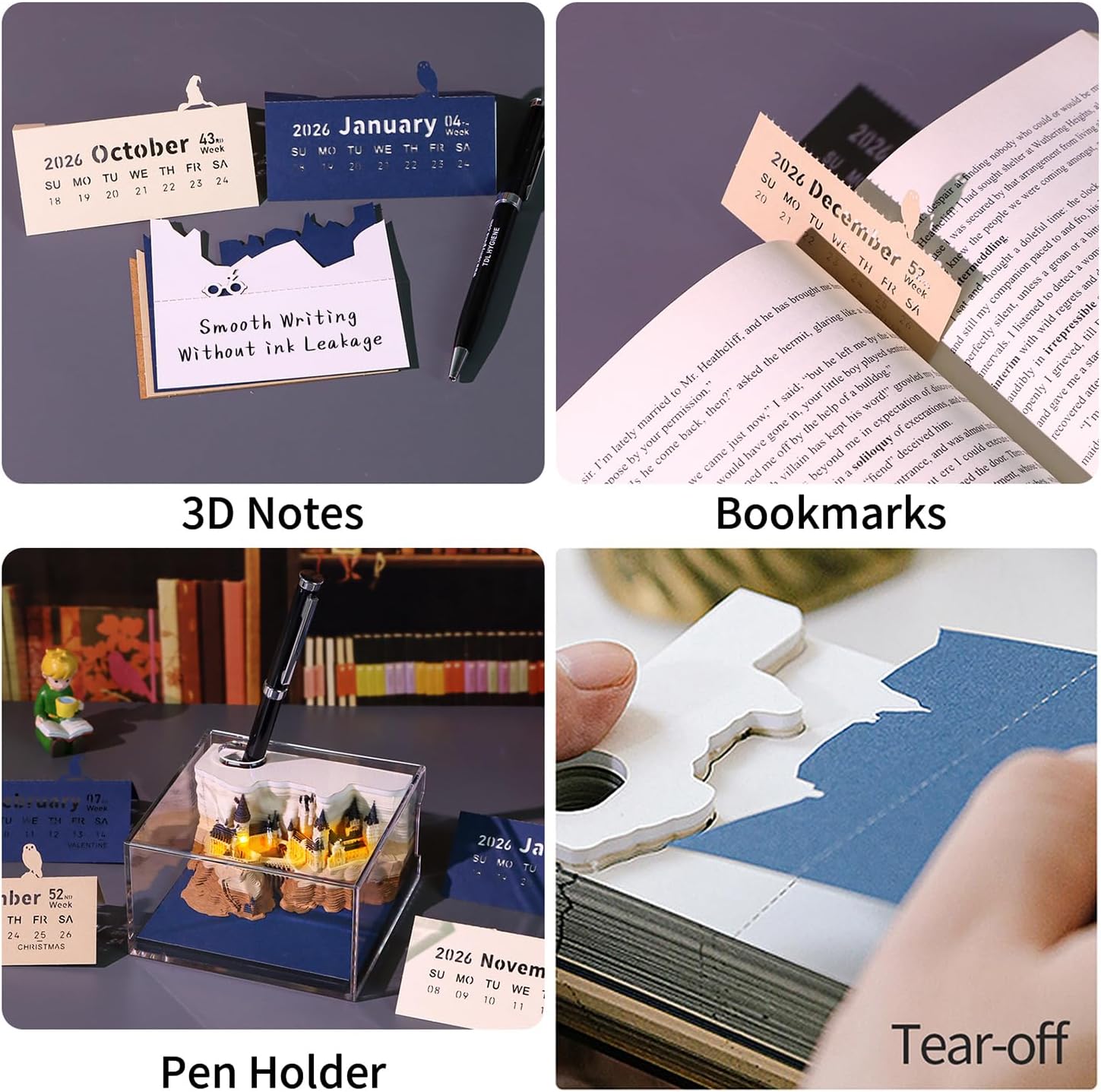 3D Desk Calendar Memo Pad 2026, 3D Magic Castle Weekly Calendar Notepad With Light&Pen Holder, 3D Memo Pad DIY Decoration Gift