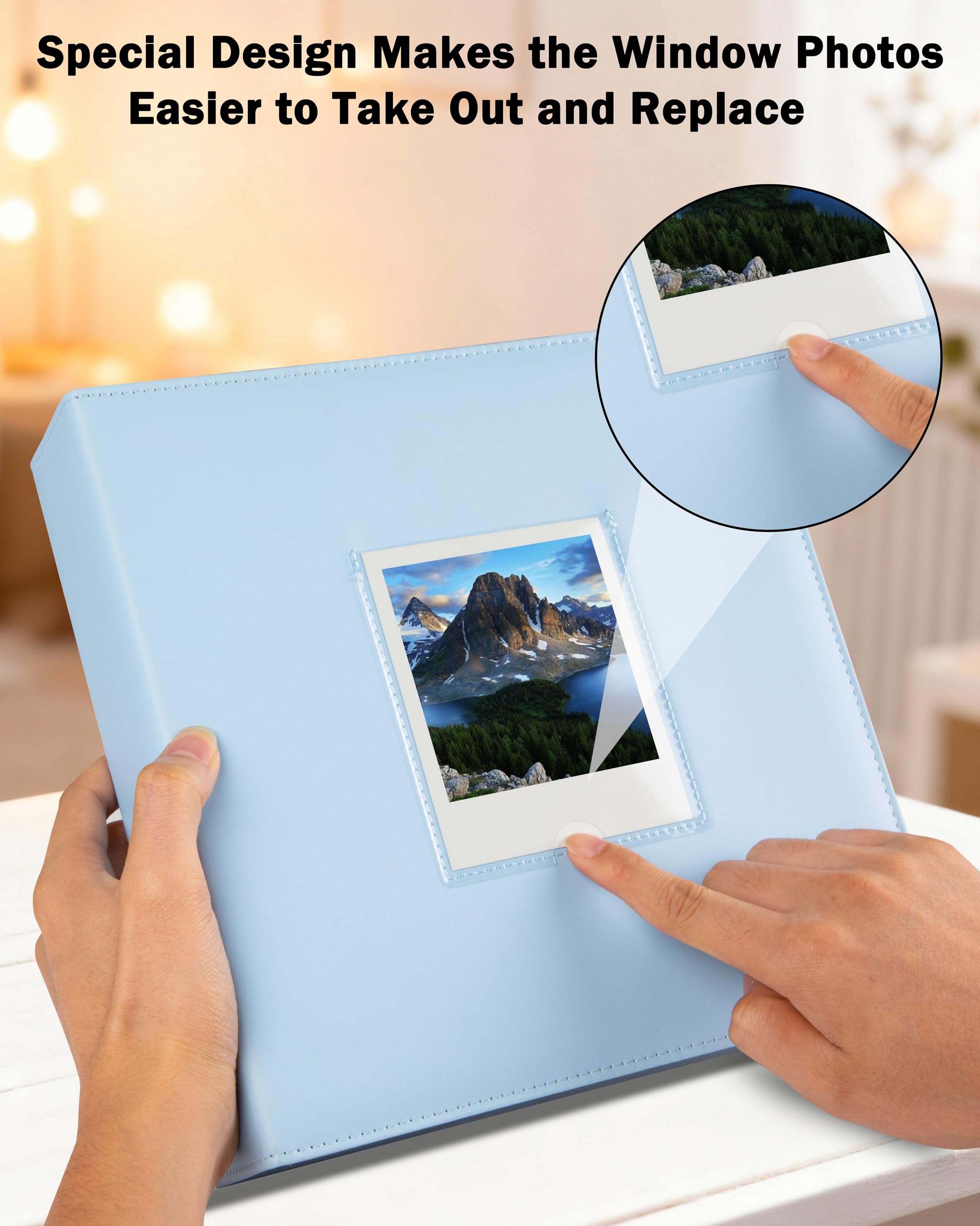 Album fotografico 256 tasche per Polaroid i-Type/600/SX-70 foto istantanee, compatibile con Fujifilm Wide 300/400, in pelle vegana con finestra frontale (blu)