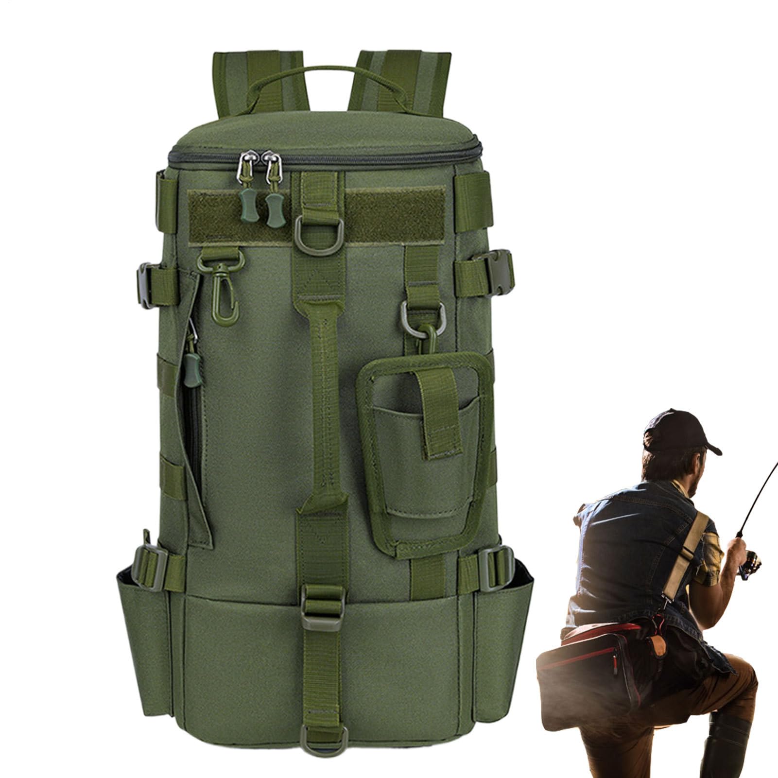 Generico Sac à dos pour équipement de sac à dos d'équipement avec porte-canne intégré, Tascomultifonction pour la randonnée avec compartiment leurres pour la chasse au camping