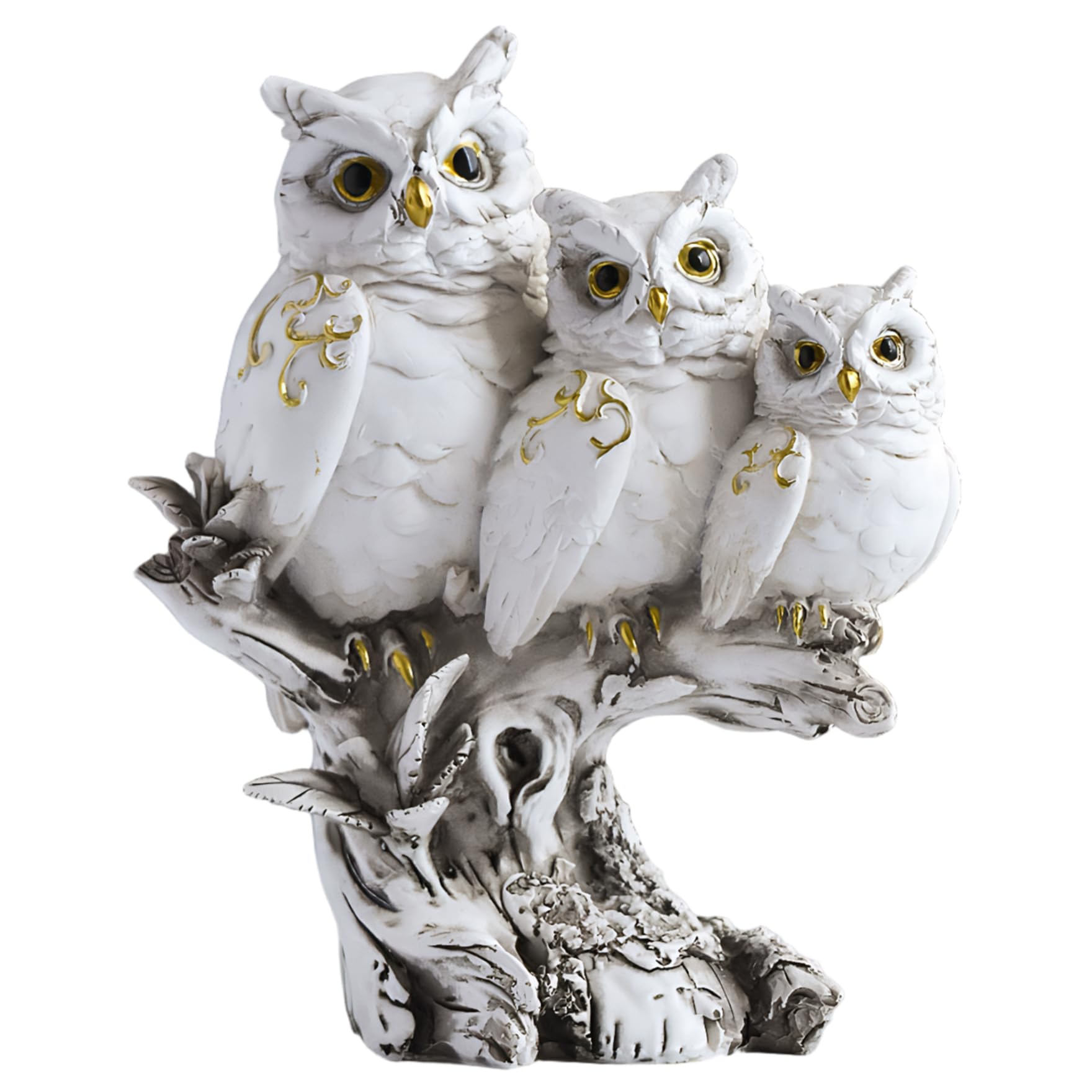 Statue de hibou réaliste trois chouettes sur branche bureau
