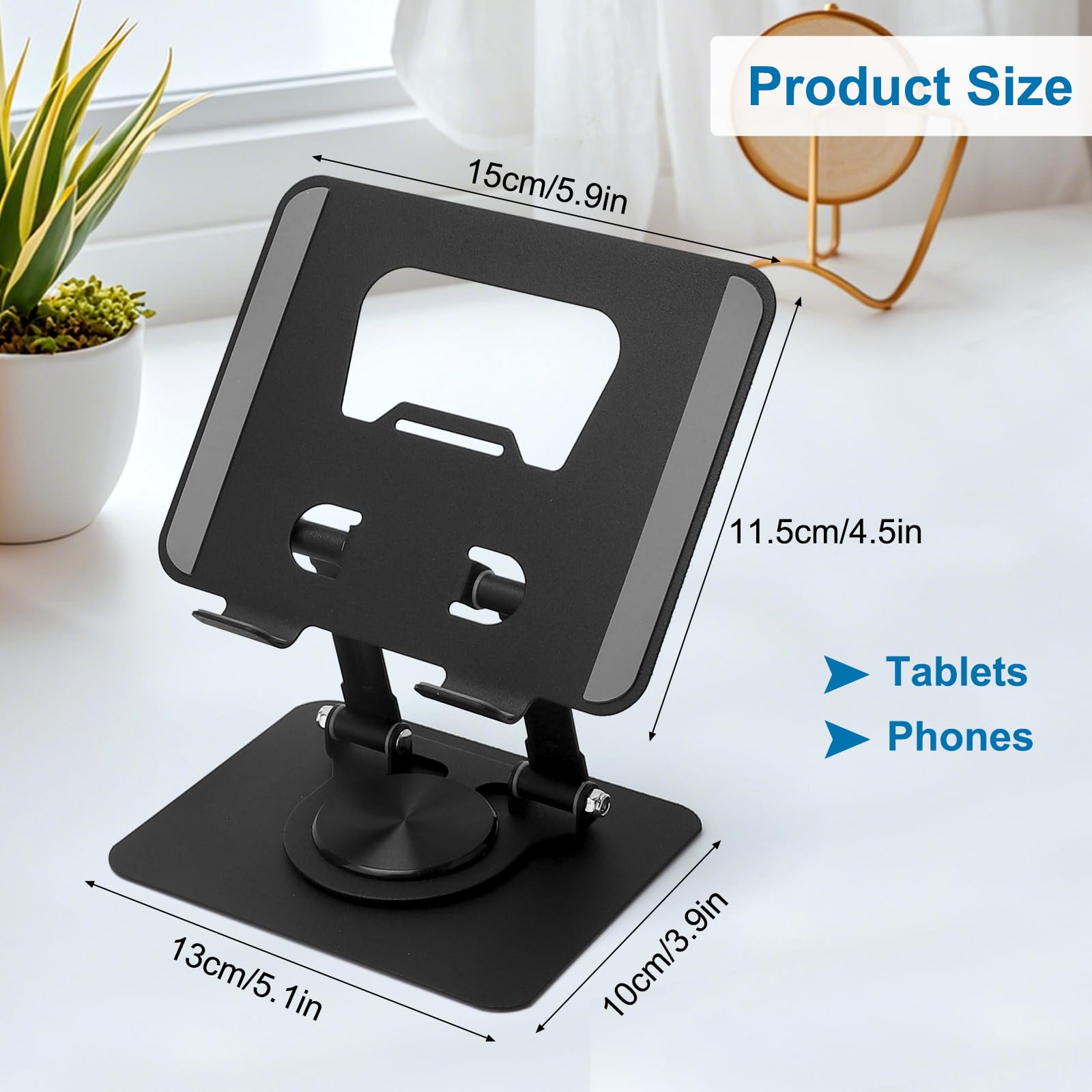 HENGBIRD Stojanek do tabletu, regulowany, 360° obrotowy uchwyt na iPada wykonany z aluminium, składany i przenośny, kompatybilny z uchwytem na tablet, stojakiem na iPada, uchwytem na telefon do stołu