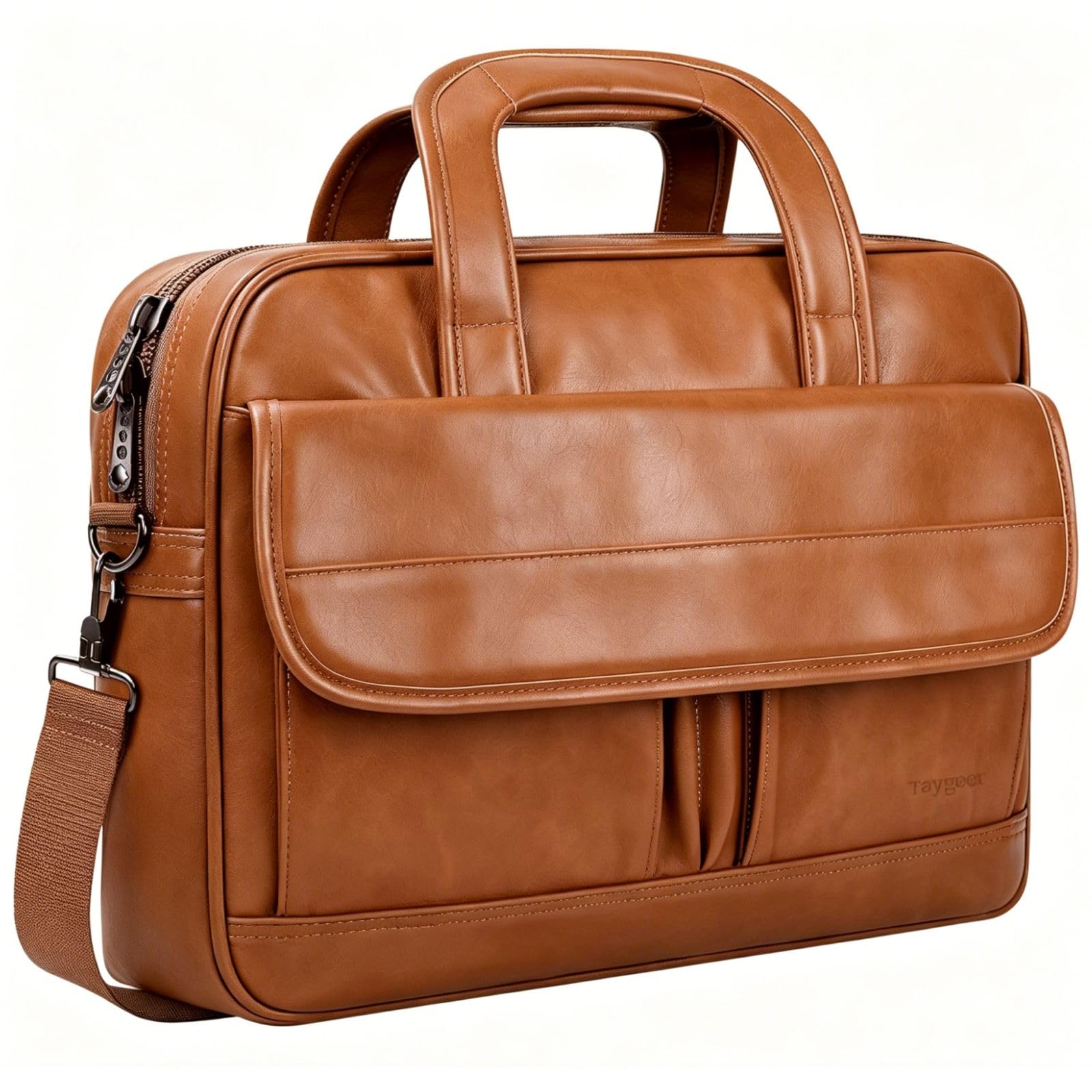 Taygeer Leather Laptop Bag for Men, 15.6 Inch Business Briefcase, Brown