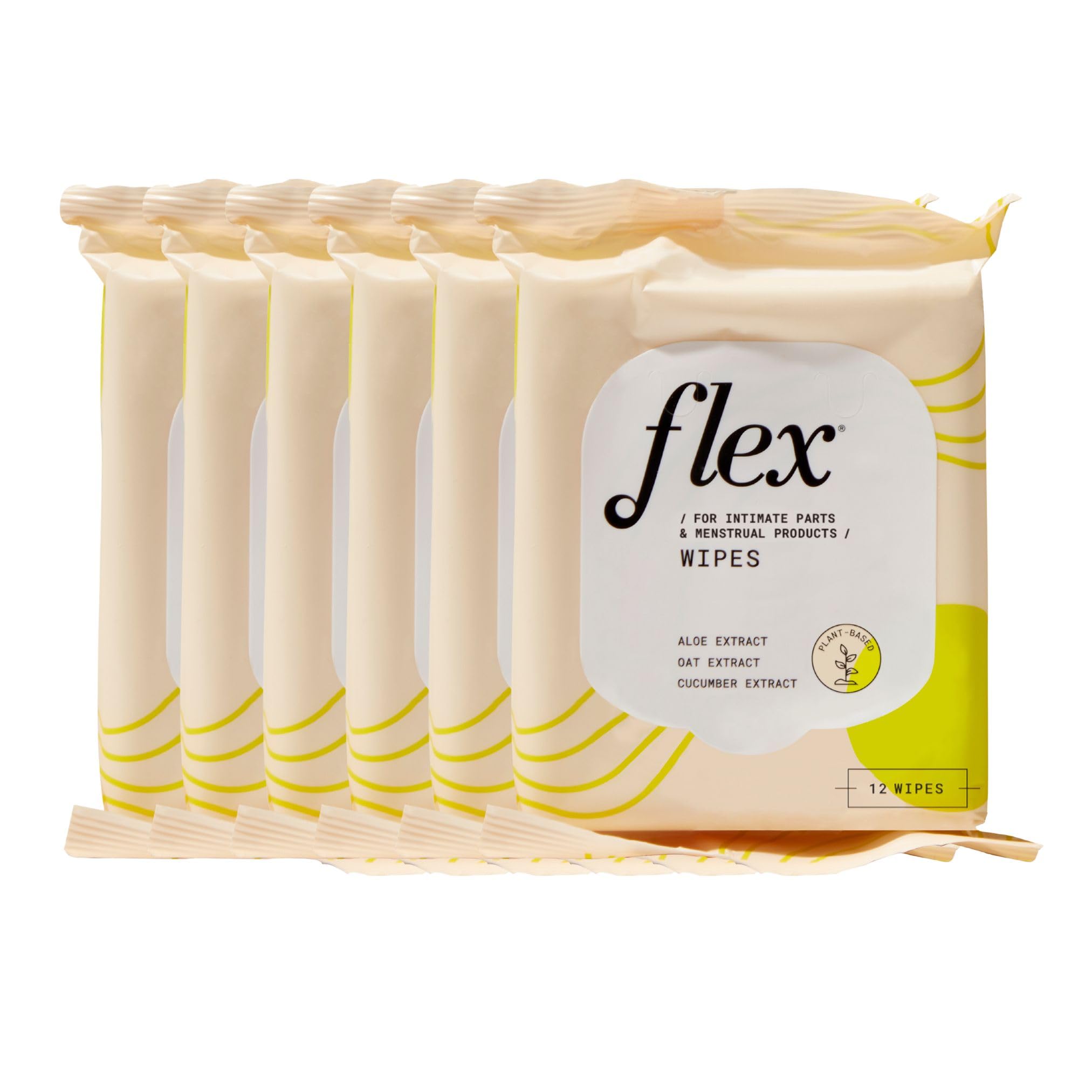 Flex Wipes | Feminine Wipes for Bodies, Menstrual Cups &amp; Discs | Gentle on Intimate Areas | Dermatologist-tested | 6 Packs x 12-Count