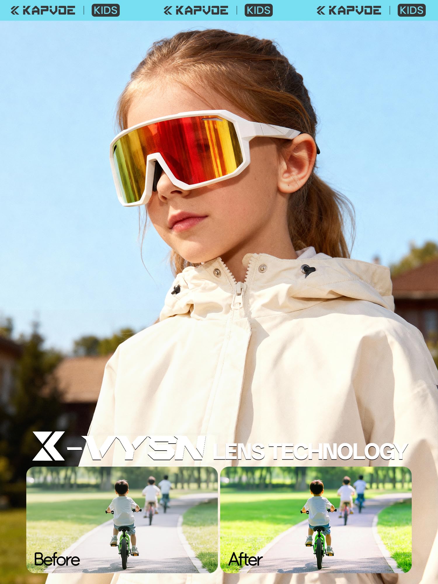 KAPVOE Polarisiert Kinder Sonnenbrille Jugend Fahrradbrille Softball Baseball Tennis TR90 Rahmen UV400 Schutz K9029