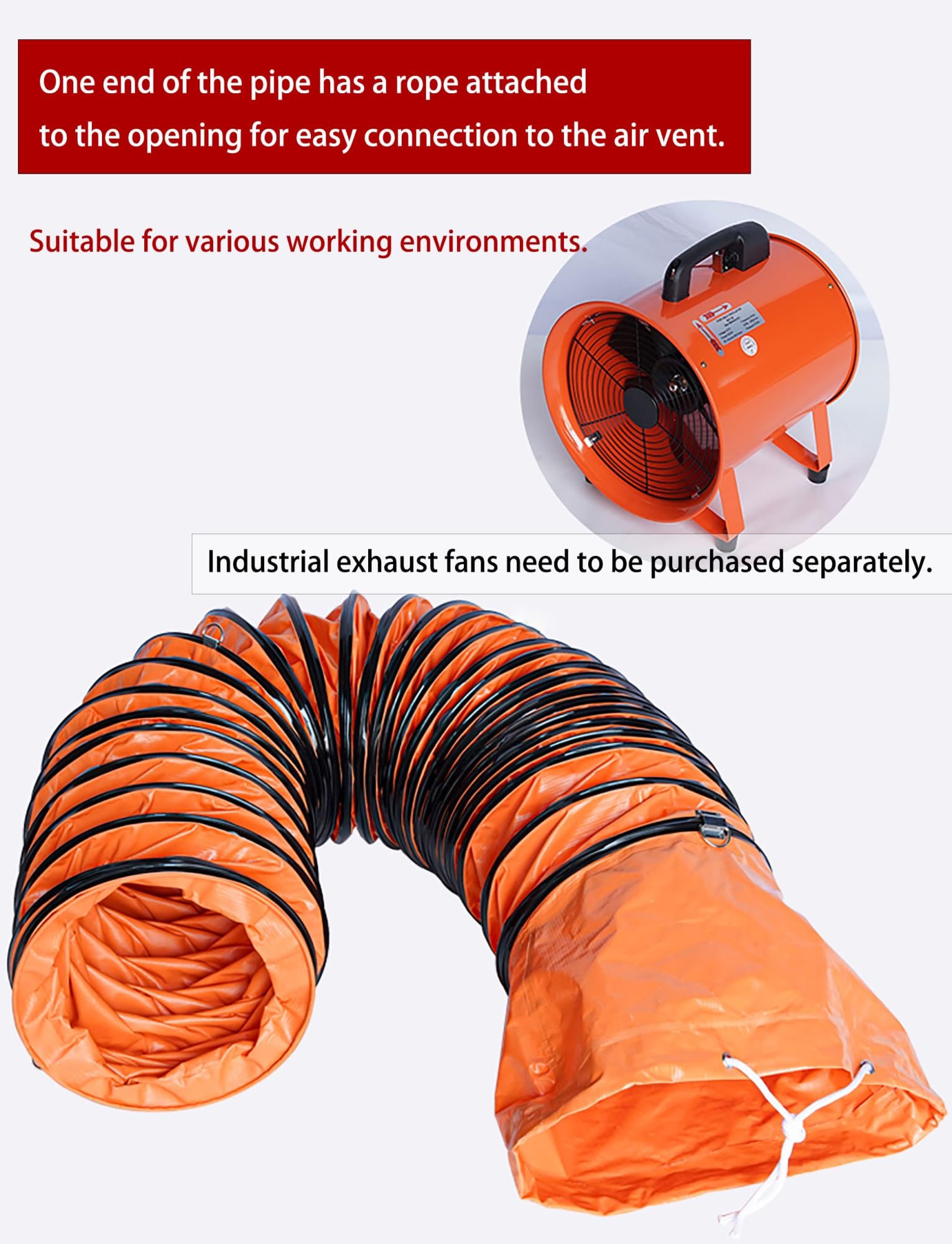Manguera de conducto flexible, PVC ignífugo ajustable para altas temperaturas, ventilador de escape y uso HVAC (250 mm x 10 m) – ideal para aplicaciones portátiles de conductos de aire