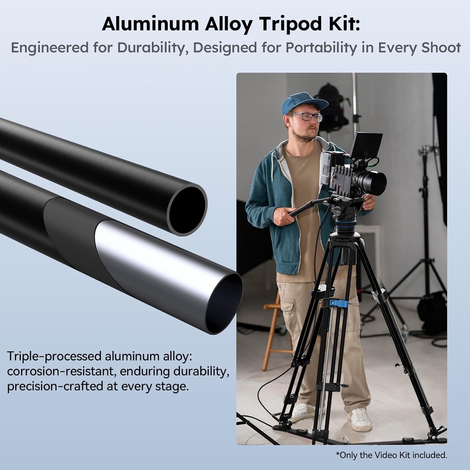 SIRUI SQ75A Video Tripod with Hydraulic Fluid Head, 70.1" Rapid Heavy Duty Tripod for Camera, Stepless Damping on Tilt & Pan, Dual QR Plate Mode, Aluminum Alloy, Max Load 8kg/17.6lb (SQ75A+S5)