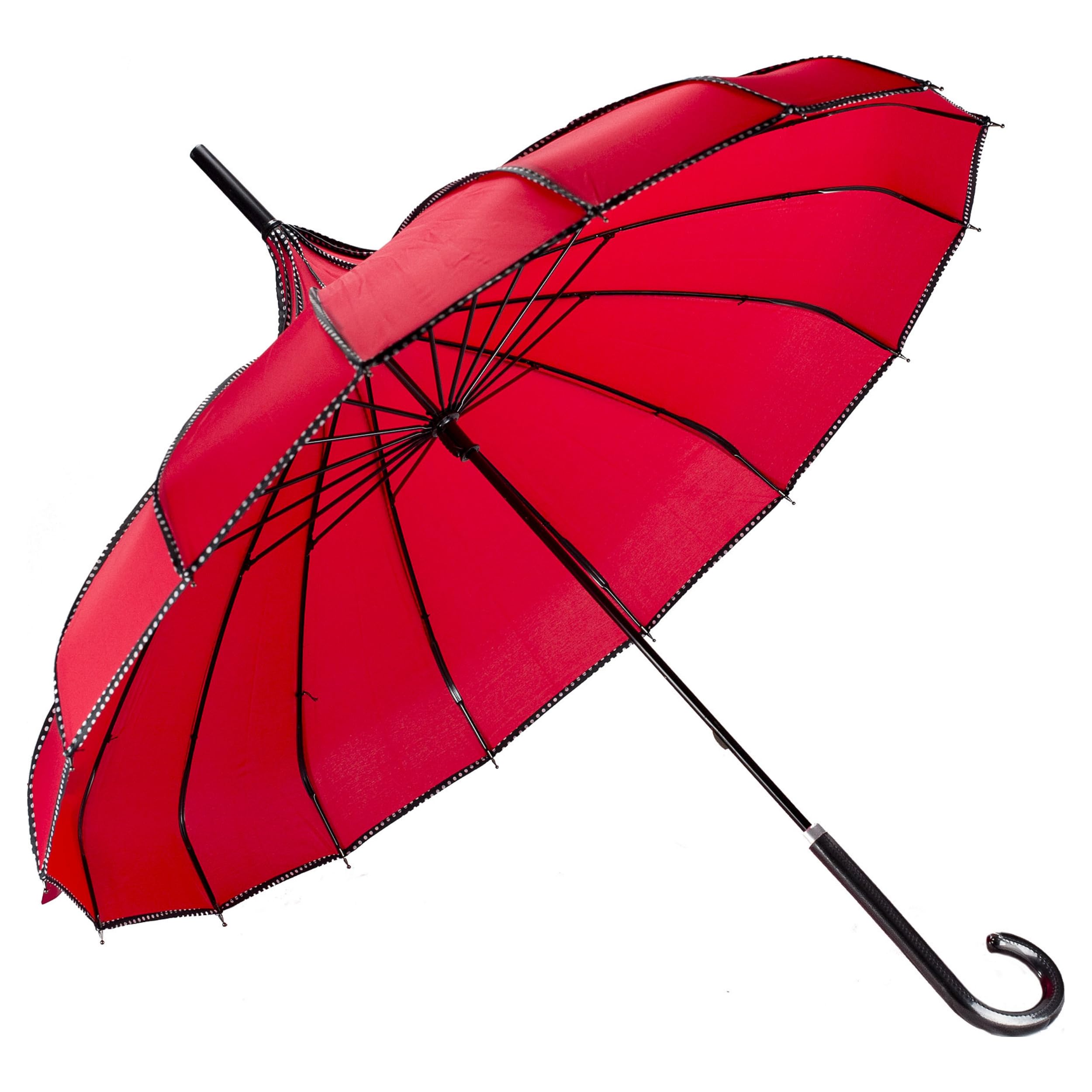 SuperbiaPagoda Stick Umbrella Parasol With Polka Dots Trim Sun Rain Wedding Event