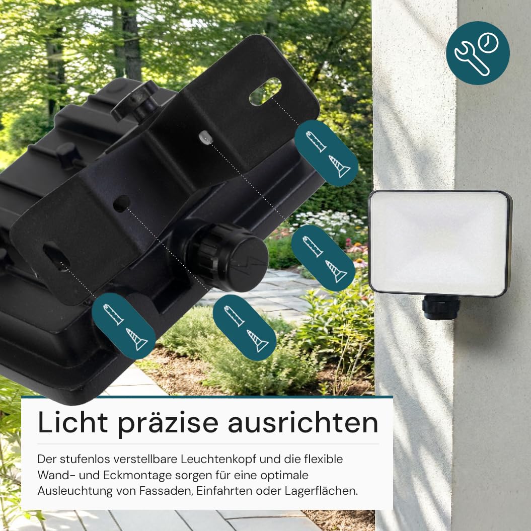 LUXULA LED Strahler mit Bewegungsmelder außen 4 Stück - 50W 6000lm 4000K neutralweiß, IP65 230V Fluter mit Kabelverbinder, 120° verstellbar, Wand- & Eckmontage für Hauswand, Einfahrt, Hof