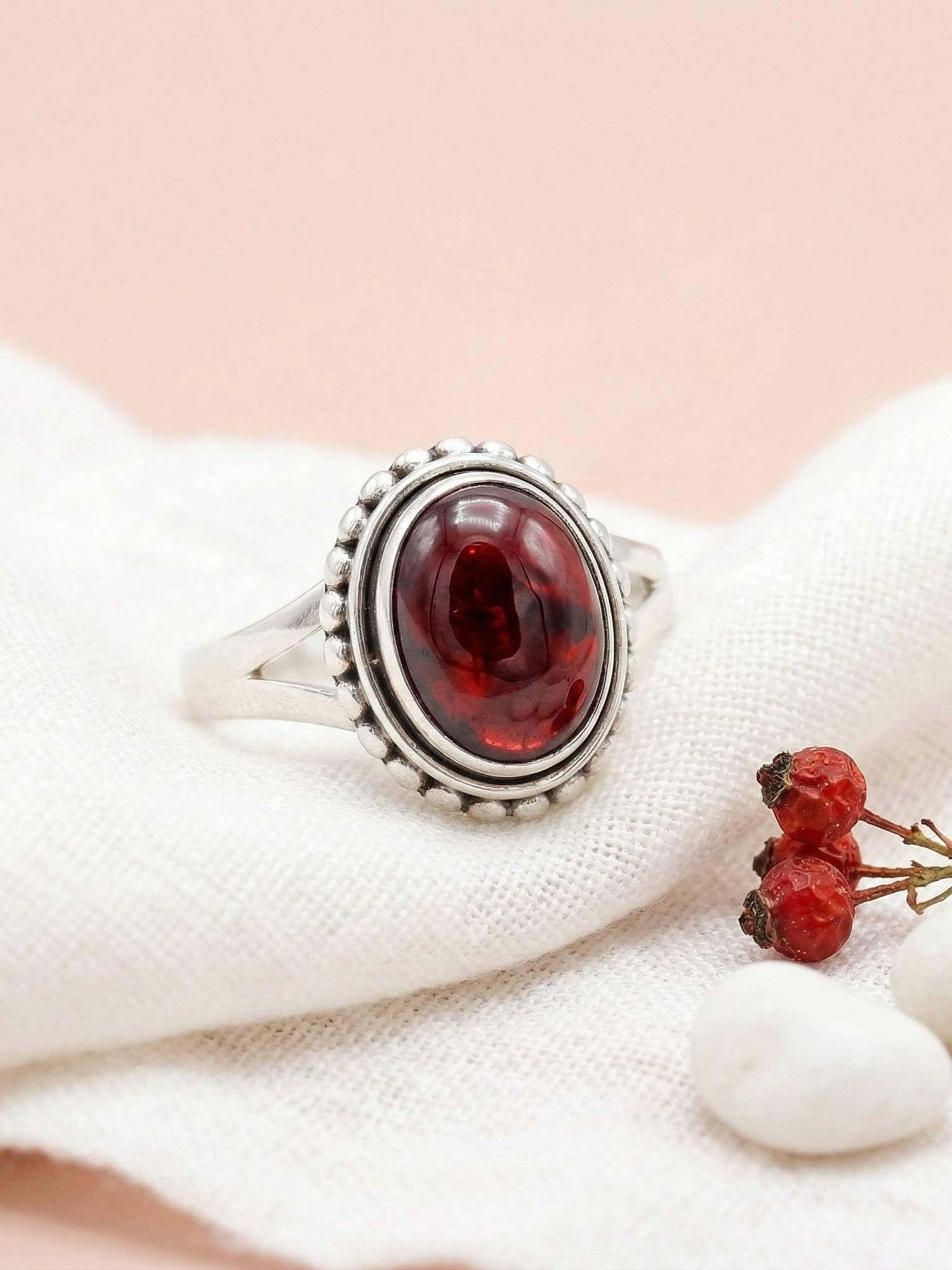 mantraroma Silberring Damen 925 Sterling Silber – ovaler Edelstein Ring, Vintage Statement Ring Schmuck, elegantes Geschenk für Frauen