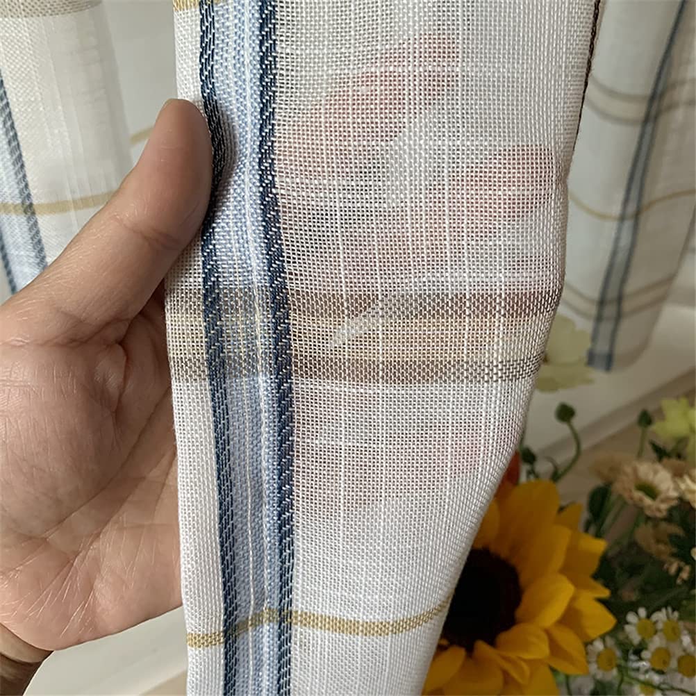 NMDCDH Rideaux Courts pour Cuisine, Lin Artificiel Texturé Voile Fenêtre Cantonnière Panneau Damier Plaid Demi-Fenêtres Rideaux Tier Rideaux pour Étude Balcon Salle de Bains 2pcs, L x H 1