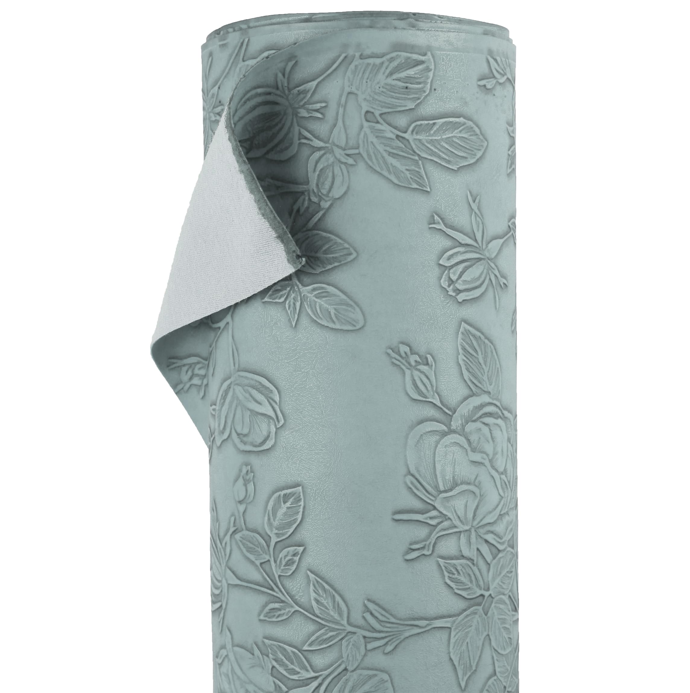 A-Express Floral Faux Leather Fabric - Embossed PU Vinyl Material - 140cm 55" Inches Wide - 430 GSM by The Metre - Textured Flower Upholstery Fabric, DIY Craft Sheets, Purse - Blue Sample