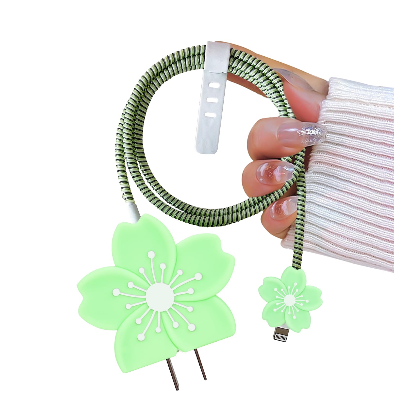 Protector De Cargador Y Cable Para IPhone - Kit Con Diseño De Flor Camelia 3D, Anti-mordeduras De Mascotas