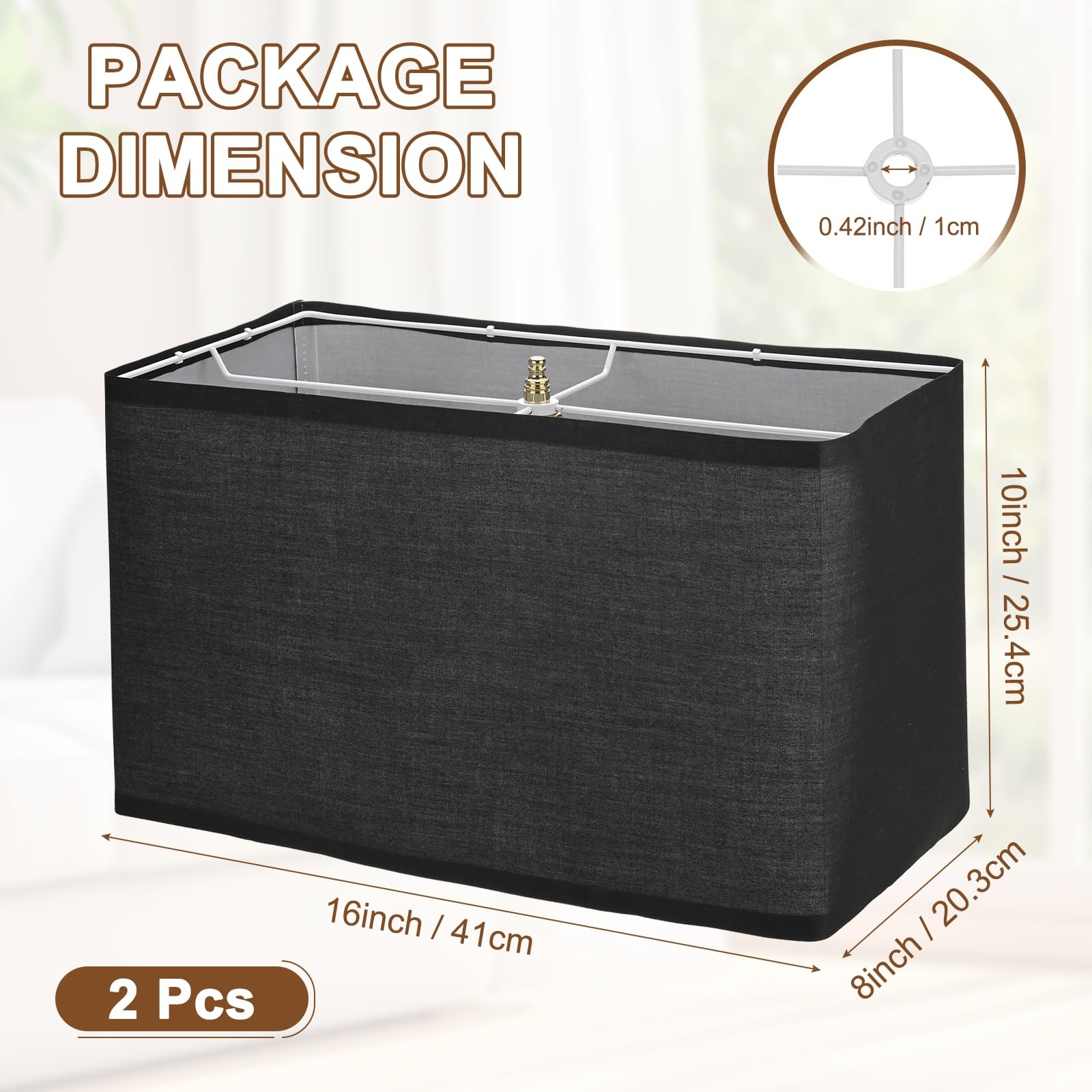 M METERXITY Pack De 2 Pantallas Rectangulares Para Lámparas 16" x 8" x 10" Pantallas Grandes Fácil Montaje Para Reemplazo De Lámparas De Mesa/Pared/Noche/Piso [Negro]
