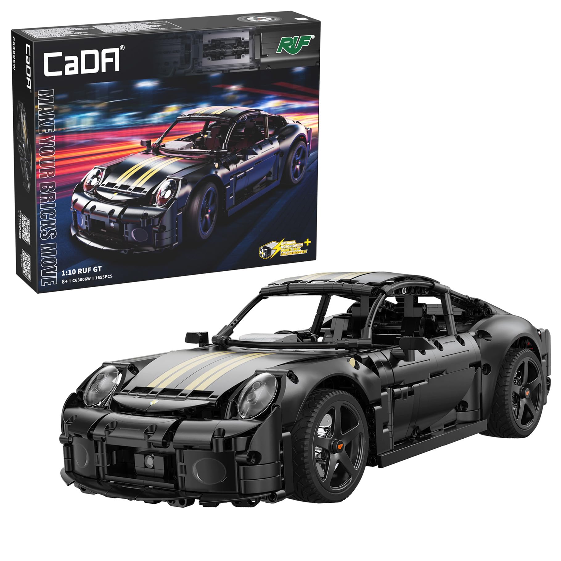 CaDA Black RUF GT Sports Car - 1655 Pieces - Self-Build Brick Building Block Model C63006W