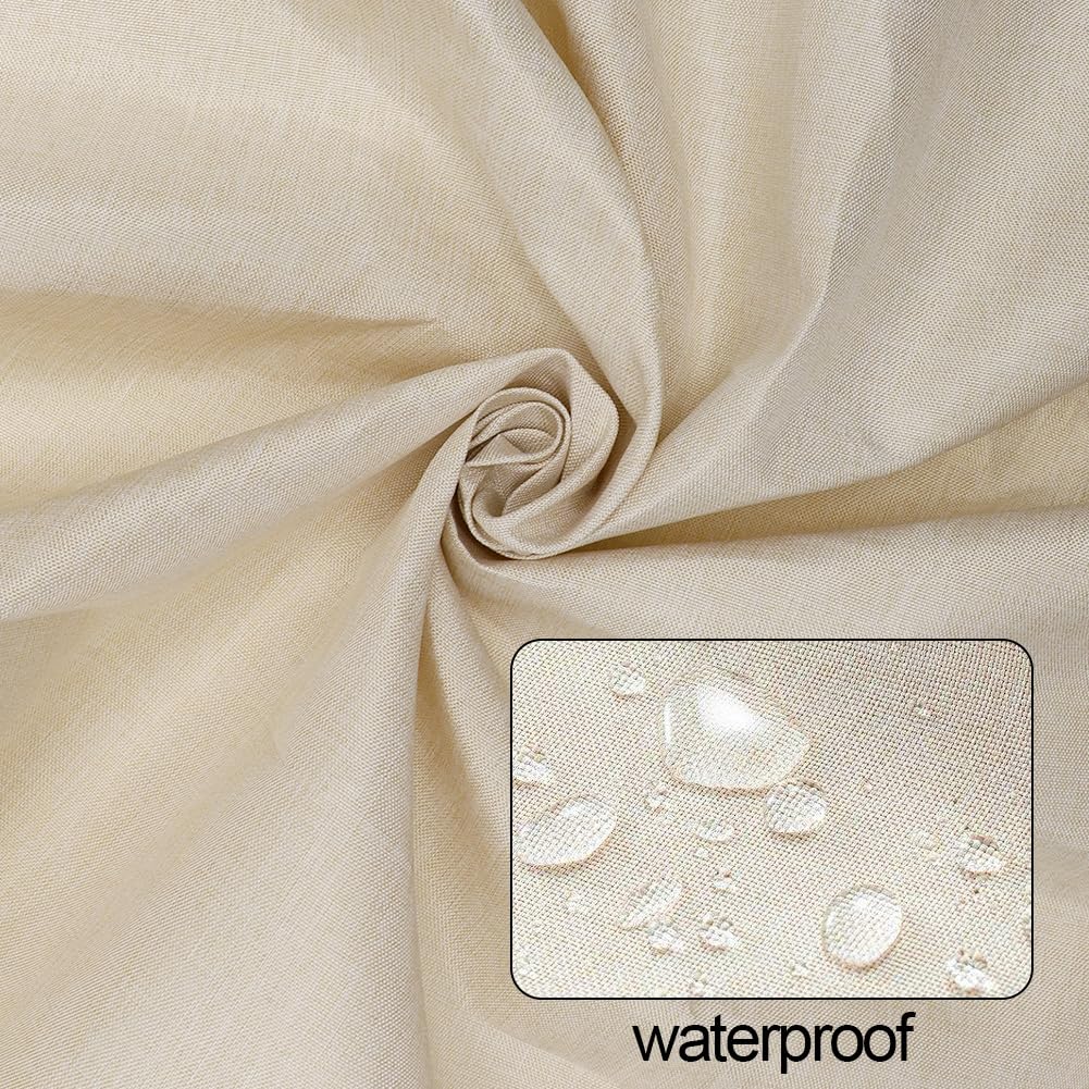 Tenda da doccia in lino 180x200 cm Beige chiaro, lavabile in lavatrice, tenda da bagno in tessuto lavabile antimuffa con 12 anelli