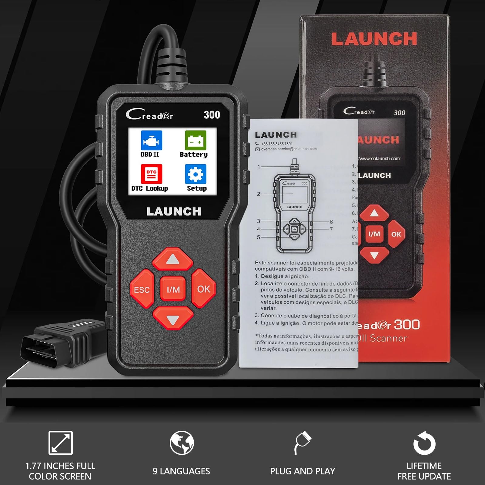 LAUNCH Creader 300 Valigia Diagnostica OBD2 – Lettore Codici Motore Completo. Strumento Scan OBD-II con Display Color 1.7", Test Batteria e Dati in Tempo Reale. Plug & Play per Tutti i Veicoli OBD2