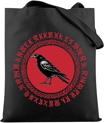 HOLLP Viking Raven Tote Bag Norse Runes Dark Academia Gift Bird Crow Bird Lover Gift