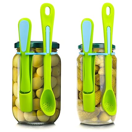 Pickle Fork,long handle jar spoon with fruit fork, pickle grabber tool Suitable for kitchen jars Kimchi picking machine ?2 kits ?