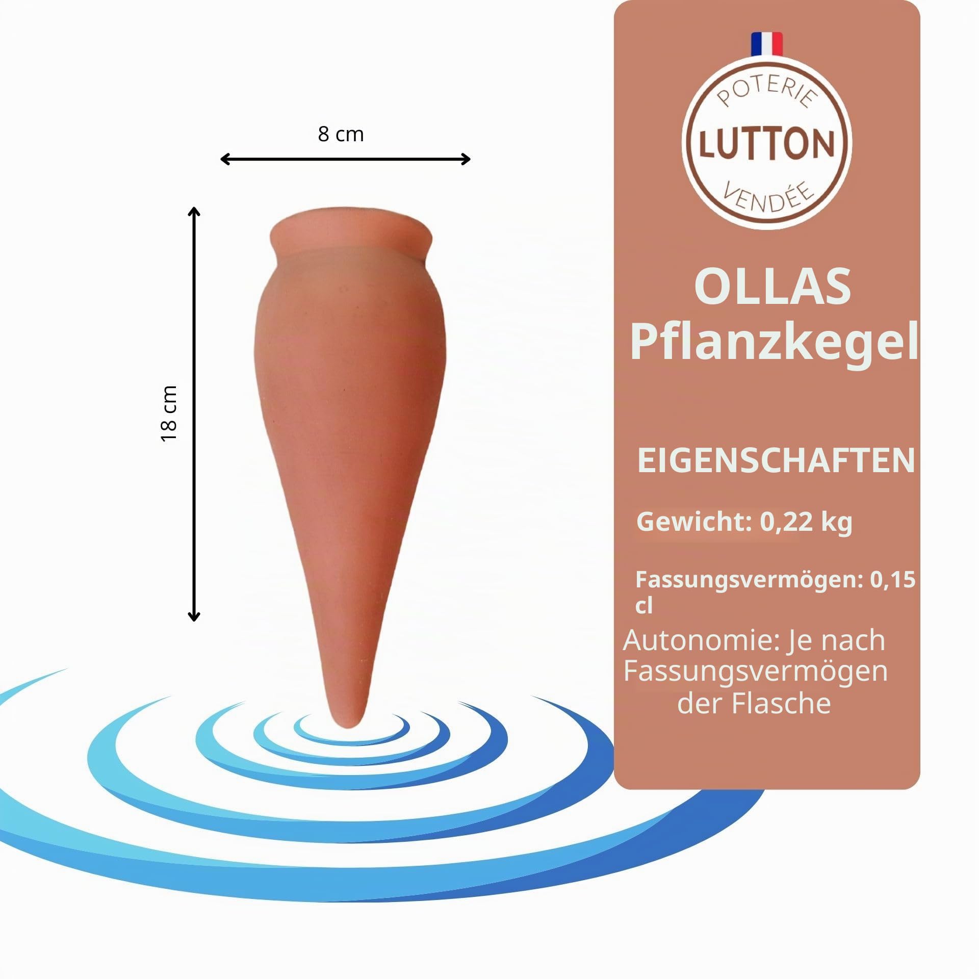 Ollas Lutton Gießknete aus Ton, 4-teiliges Bewässerungszubehör, 1 l Flaschen aus Kunststoff oder Wein, Terrakotta, Indoor & Outdooe