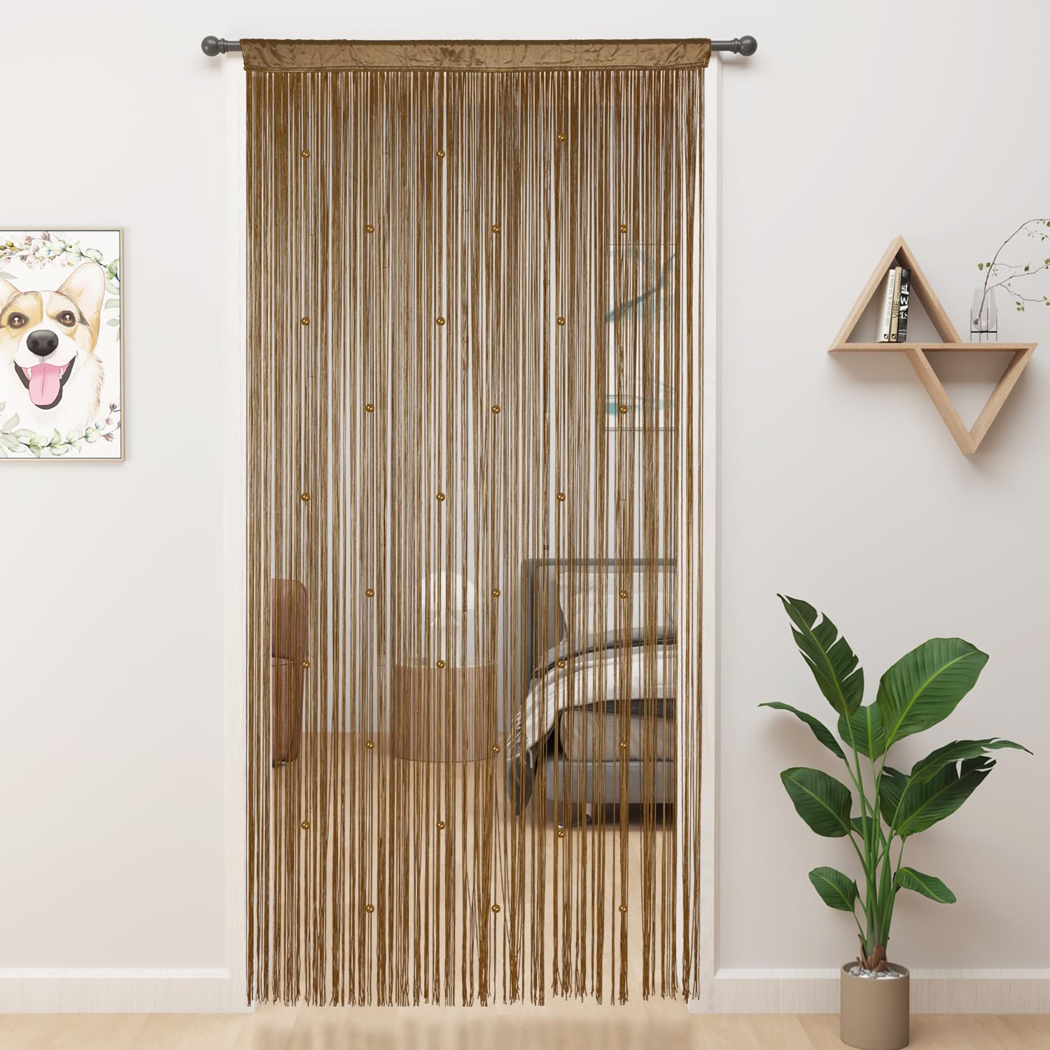 YIIBAII Beaded Curtain Beaded Curtains for Doorways Crystals Suitable for Interior Hanging Decoration and Partitions Closet Curtains (Brown, 39"x79")