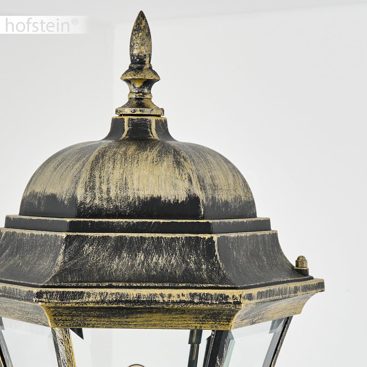 Etoe lampa drogowa zewnętrzna z metalu/szkła w kolorze czarno-złotym/przezroczystym, kandelabr o antycznym wyglądzie, wysokość maks. 230 cm, oświetlenie ogrodu w stylu dworkowym, IP44, 1 x E27, bez