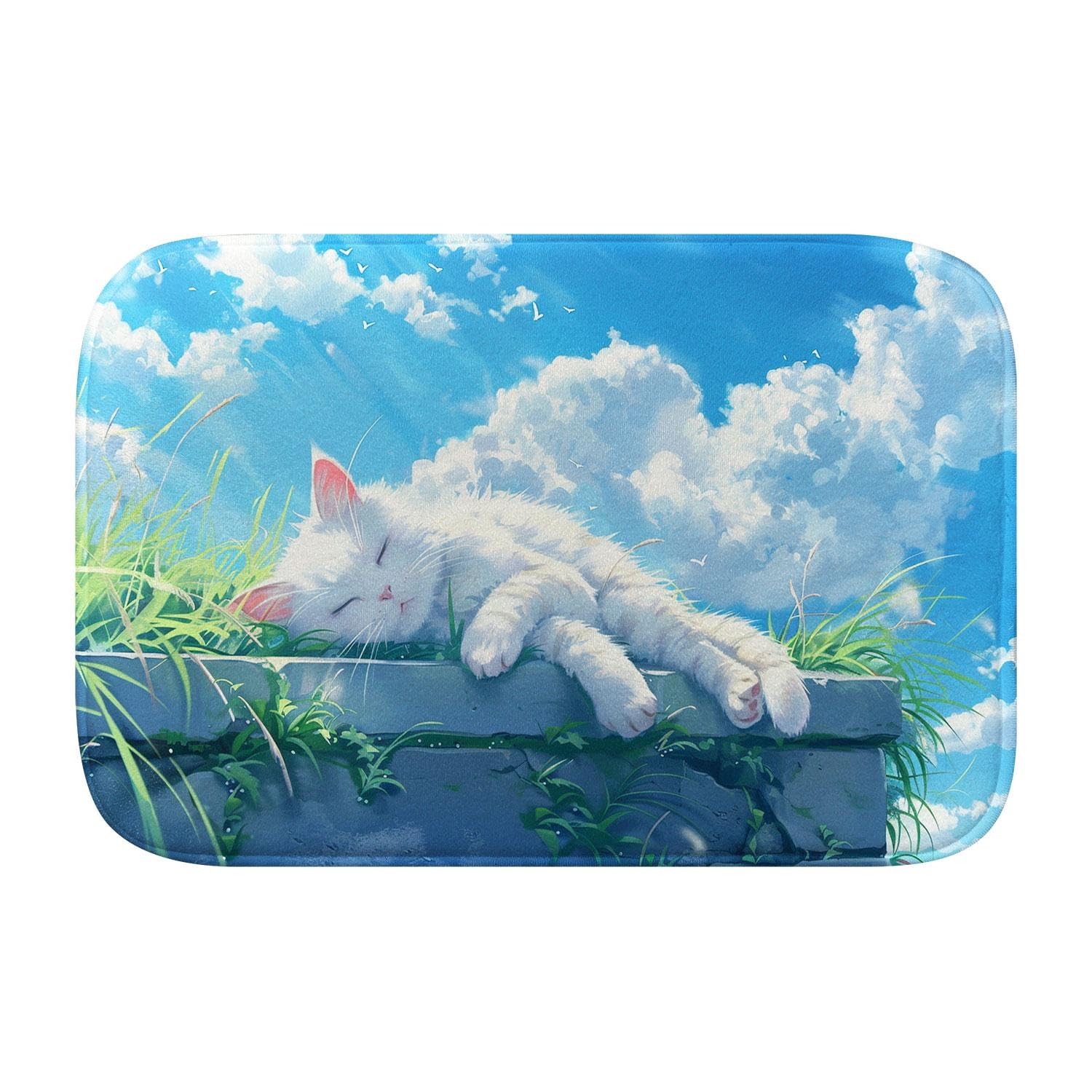 Tapis de bain motif chat en mousse absorbante et tapis de douche antidérapant