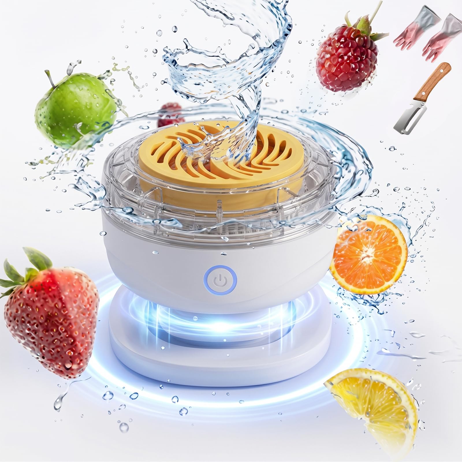 Fruit and Vegetable Washing Machine, Portable Fruit Cleaner Device for Meat Grains Seafood, Hydroxyl Ion Veggie Purifier with USB Charging Base, IPX7 Waterproof Wireless Food Purifier for Home(White)