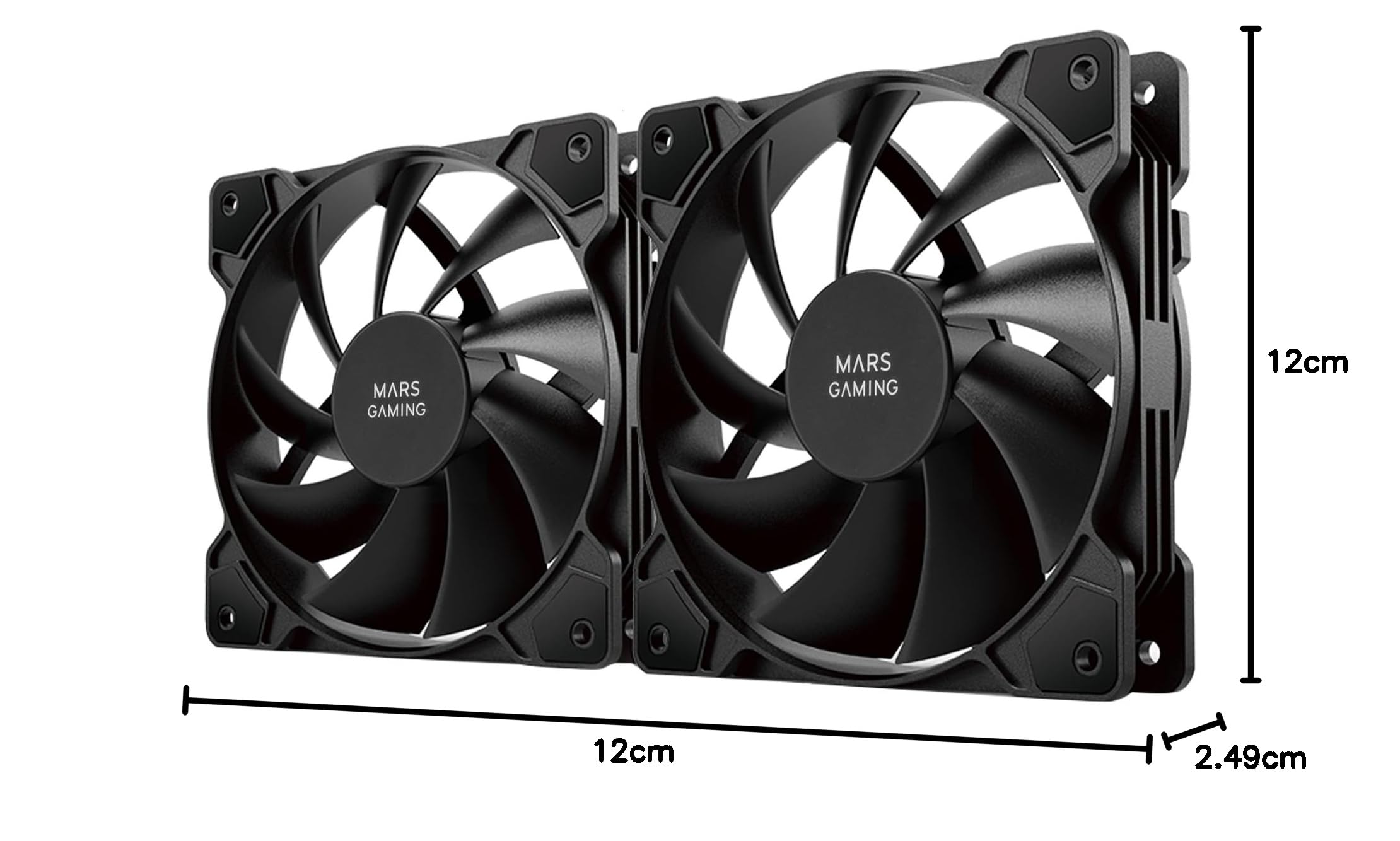 Mars Gaming MF-PWMX2 Noir, Kit 2 Ventilateurs 120mm, Ultra-silencieux FDB 12dB, Système Anti-vibration, Système PWM