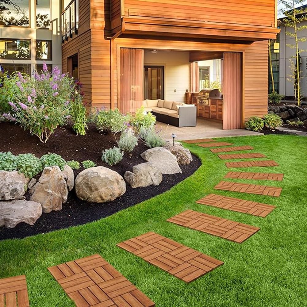 Acacia Wood Interlocking Deck Tiles Antypoślizgowe Wodoodporne podłogi ogrodowe do balkonu Garden Backyard 30x30cm DIY Zestawy płytek zewnętrznych Trwała odporność na warunki atmosferyczne Łatwa insta