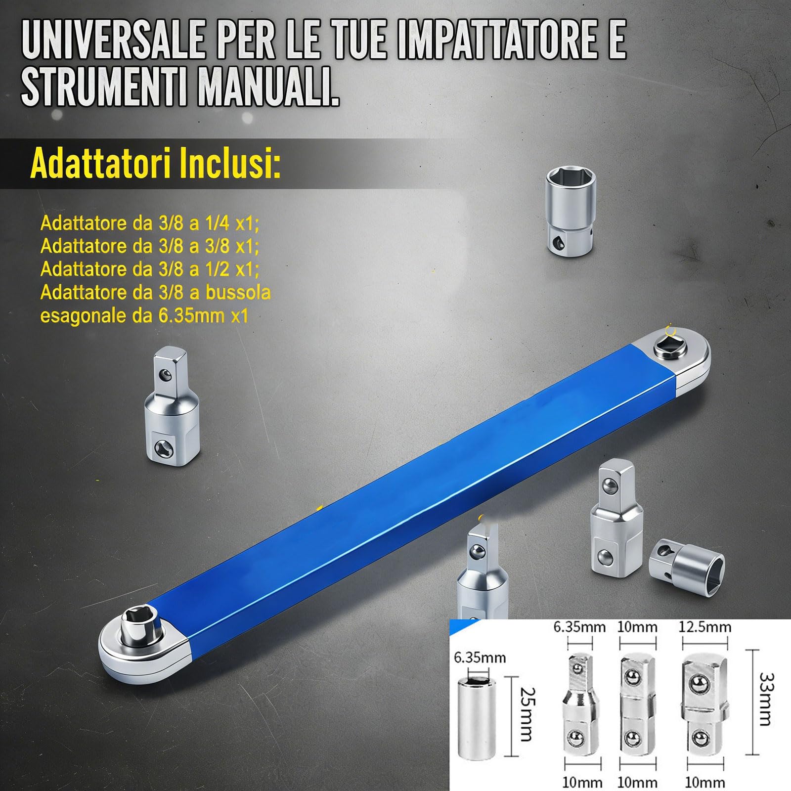 Generico Chiave Offset Schraubwerk, Estensione per Cricchetto con Meccanismo a Catena, Strumento per Spazi Stretti Motore Auto e Moto, Trasferimento di Coppia 1:1, Adattatori Inclusi (A,1)