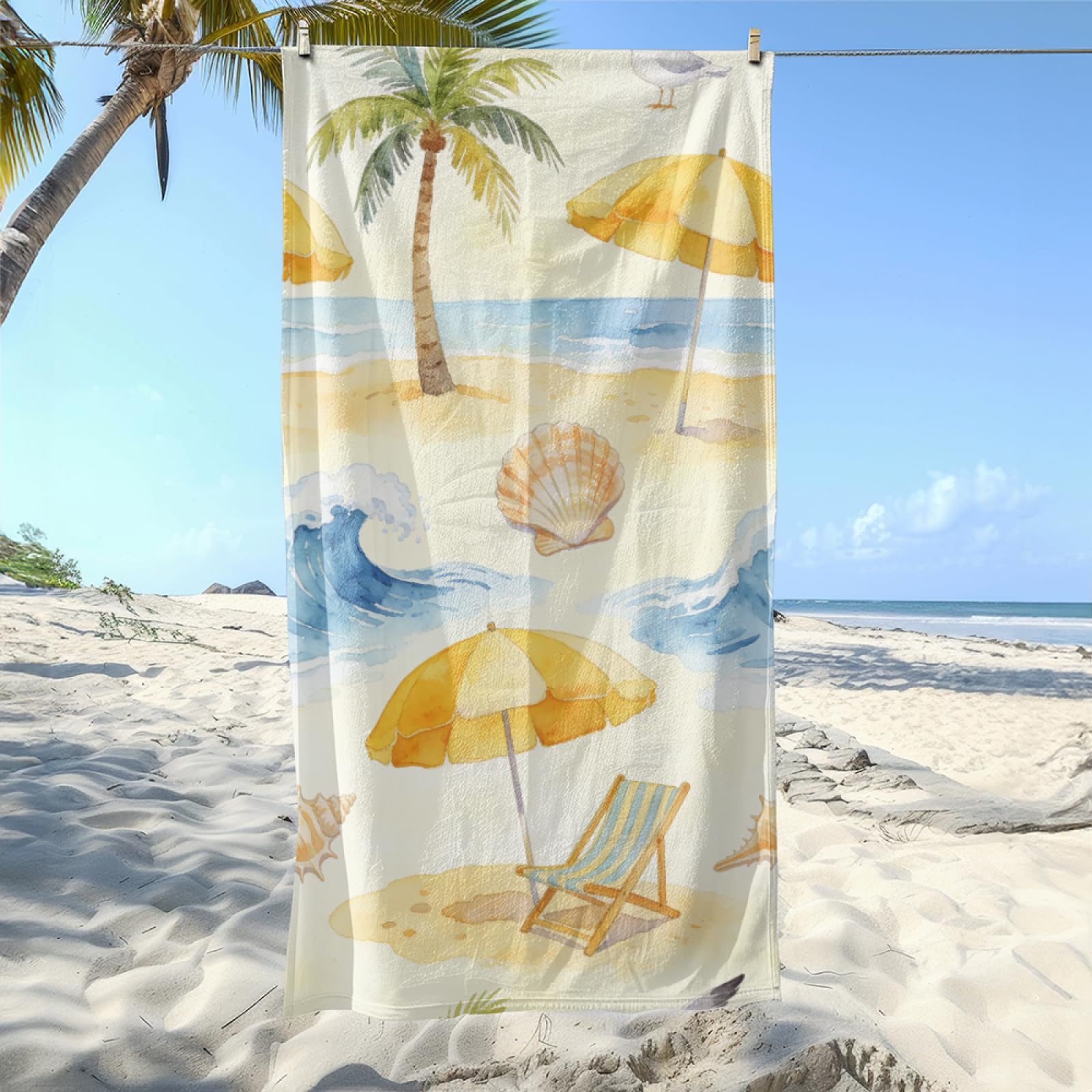 Tapis de Plage XXL Anti Sable Parapluie Jaune Serviette Piscine Adulte,Natte De Plage Pliable, Voyage Accessoires De Plage Camping,Serviette de Bain Personnalisée