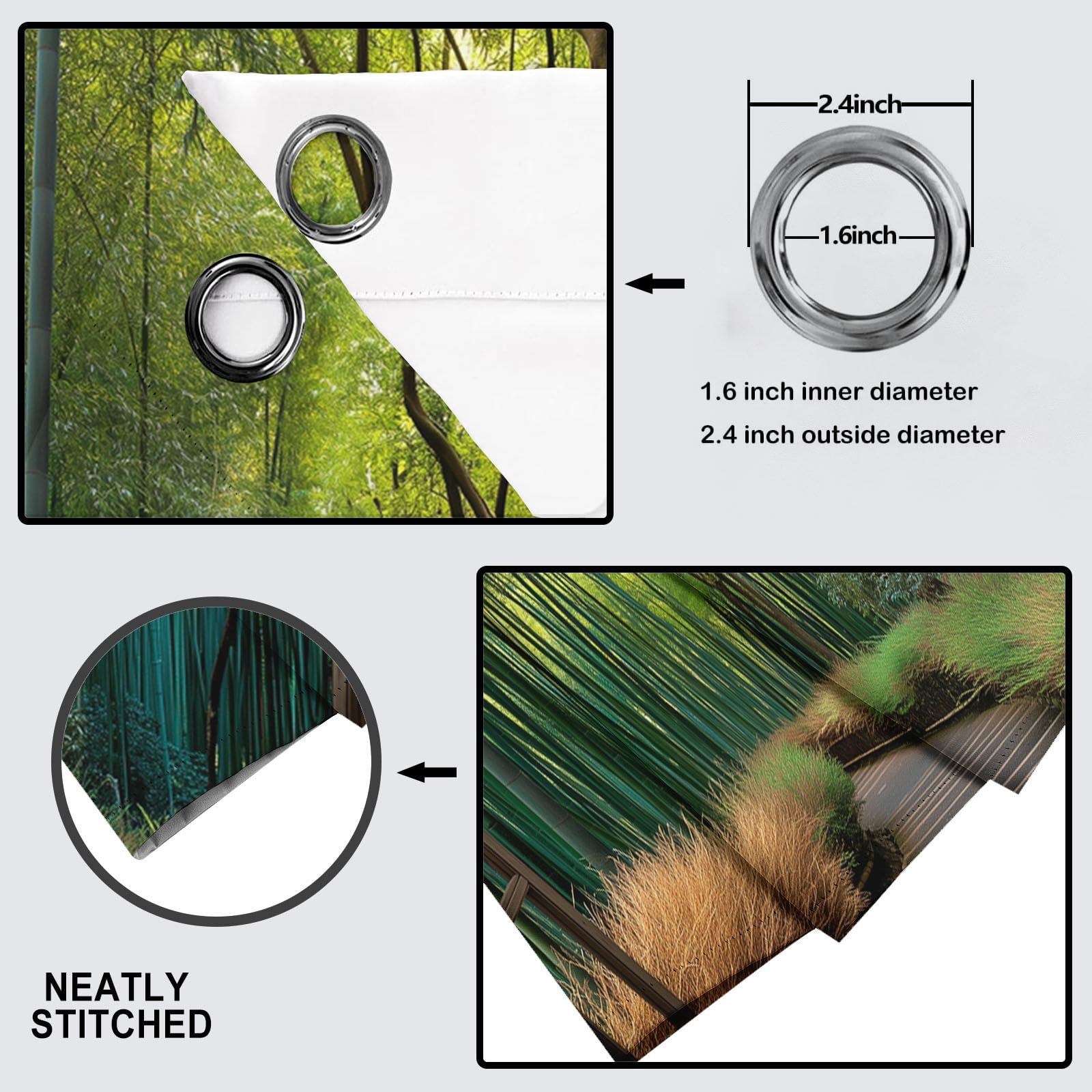 Cortina De Ducha 240x200cm, Poliéster Cortina Bañera Ventanas Madera Bosque Bambú Camino, Lavable Cortinas De Baño con 12 Ganchos, Bosque Denso Impermeable Secado Rápido, Ducha Y Bañera